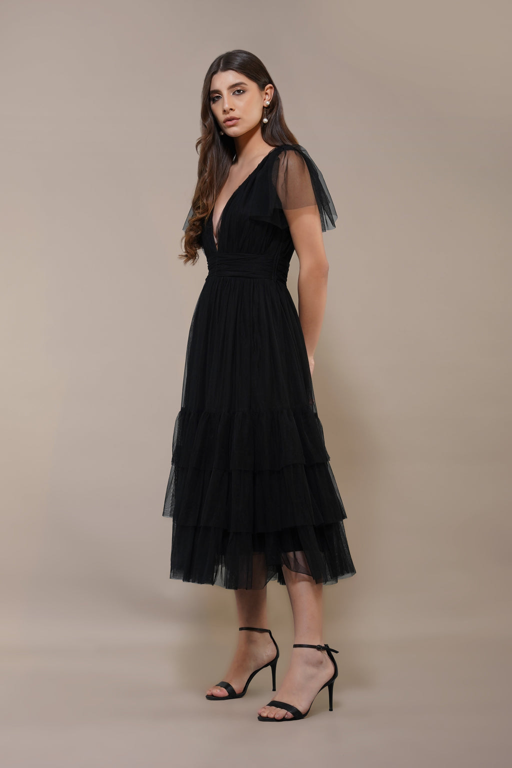 Madison Black Tulle Bridesmaid Midi Dress
