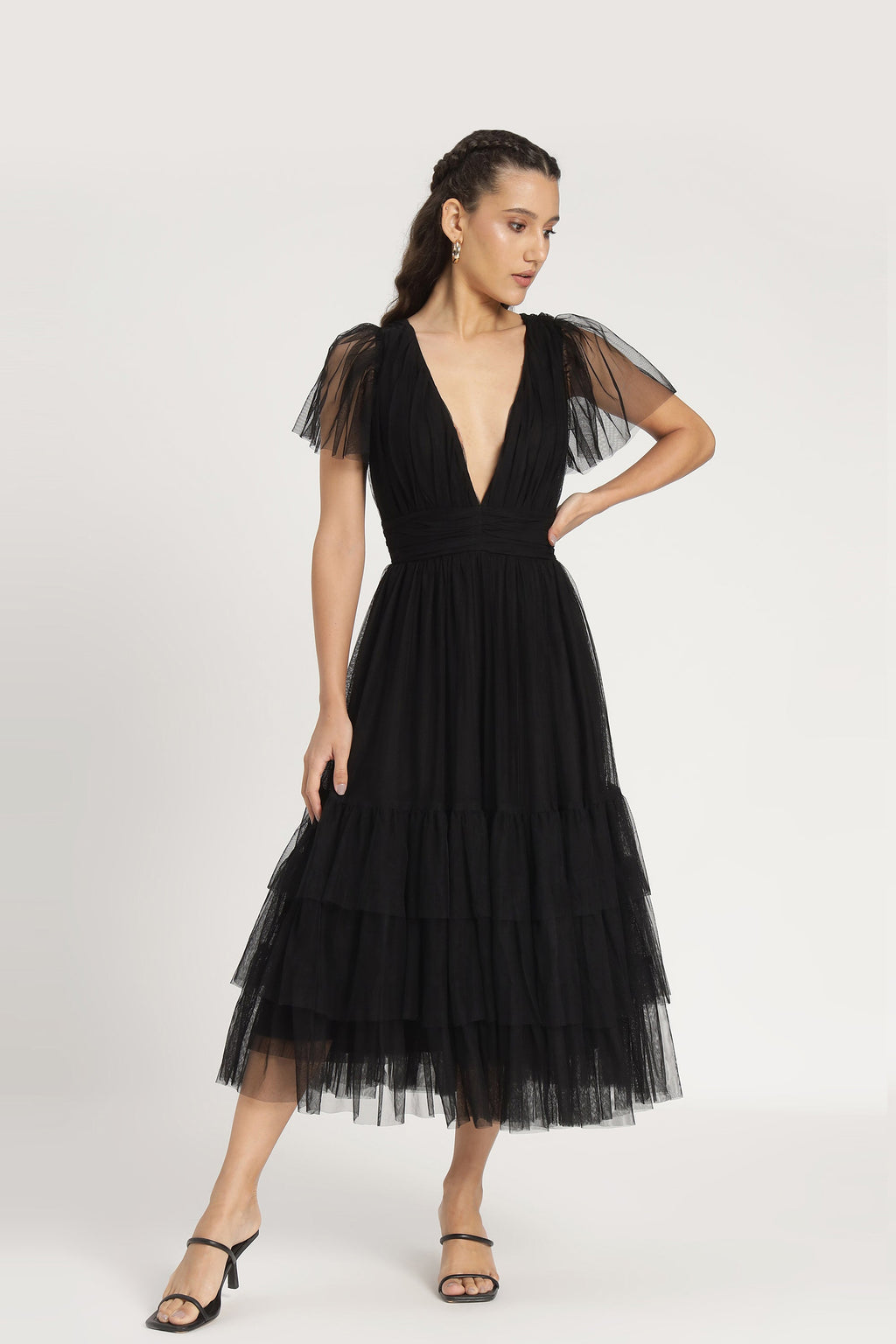 Madison Black Tulle Bridesmaid Midi Dress