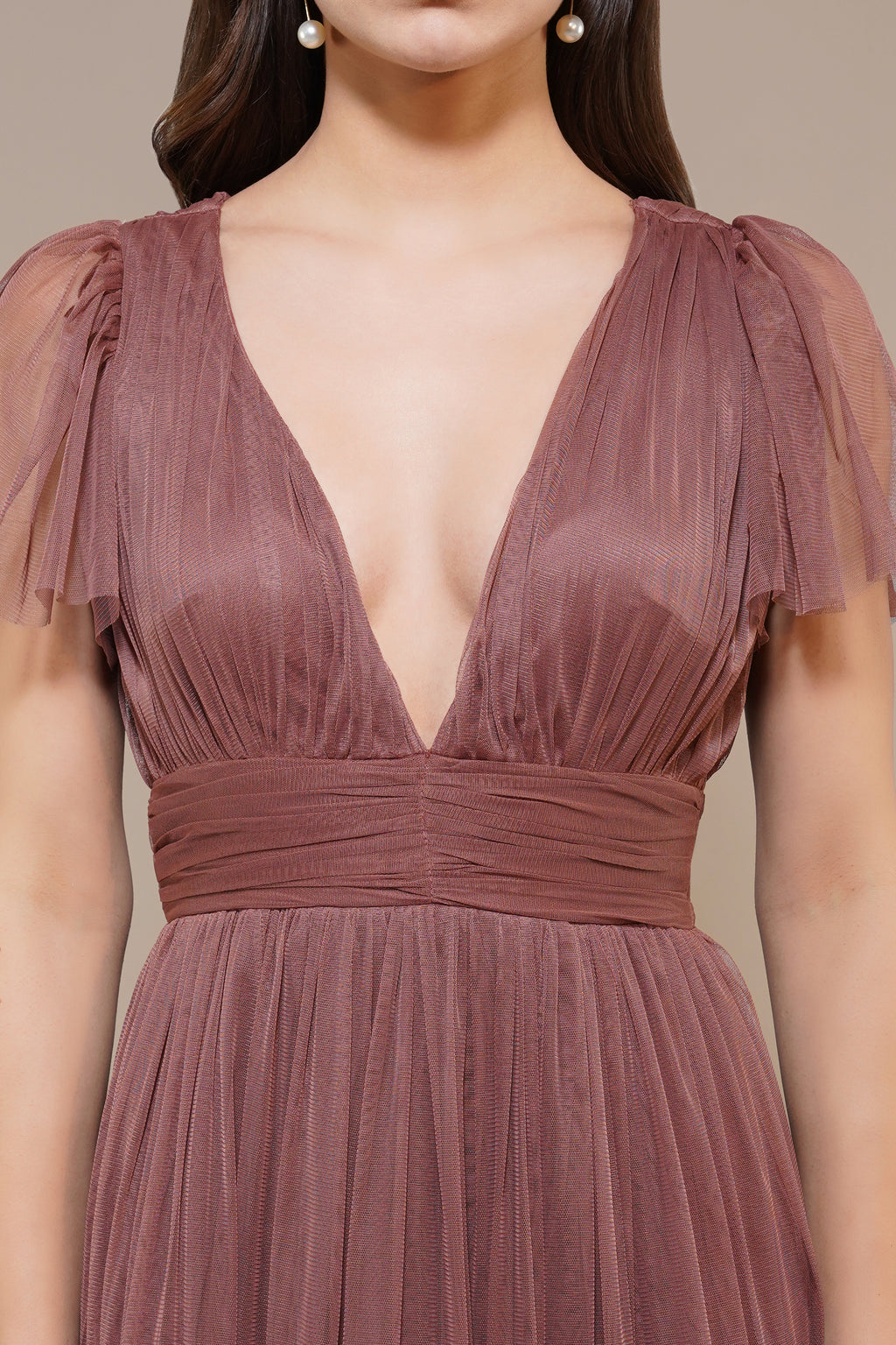 Madison Rose Brown Tulle Bridesmaid Midi Dress