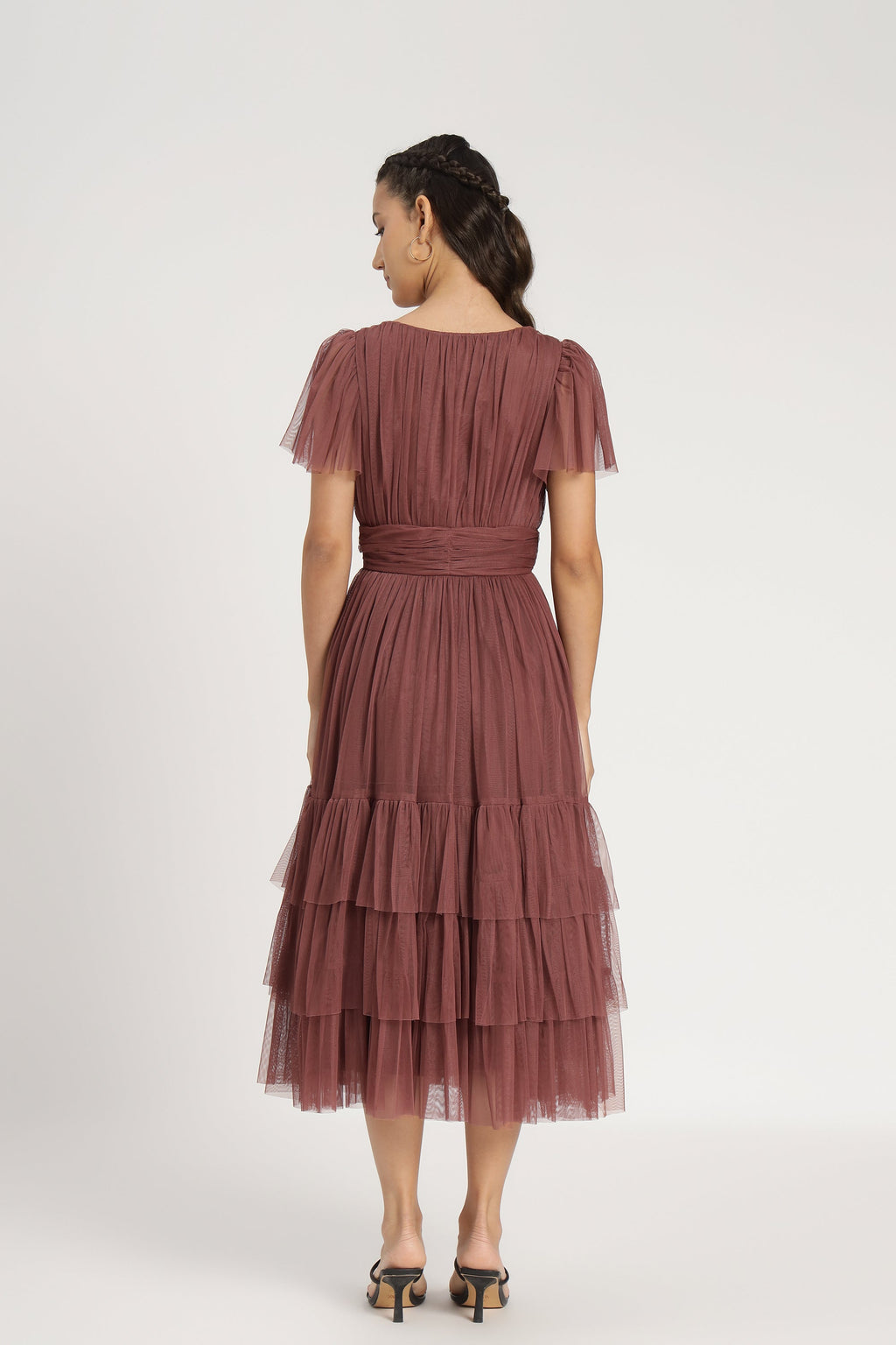 Madison Rose Brown Tulle Bridesmaid Midi Dress