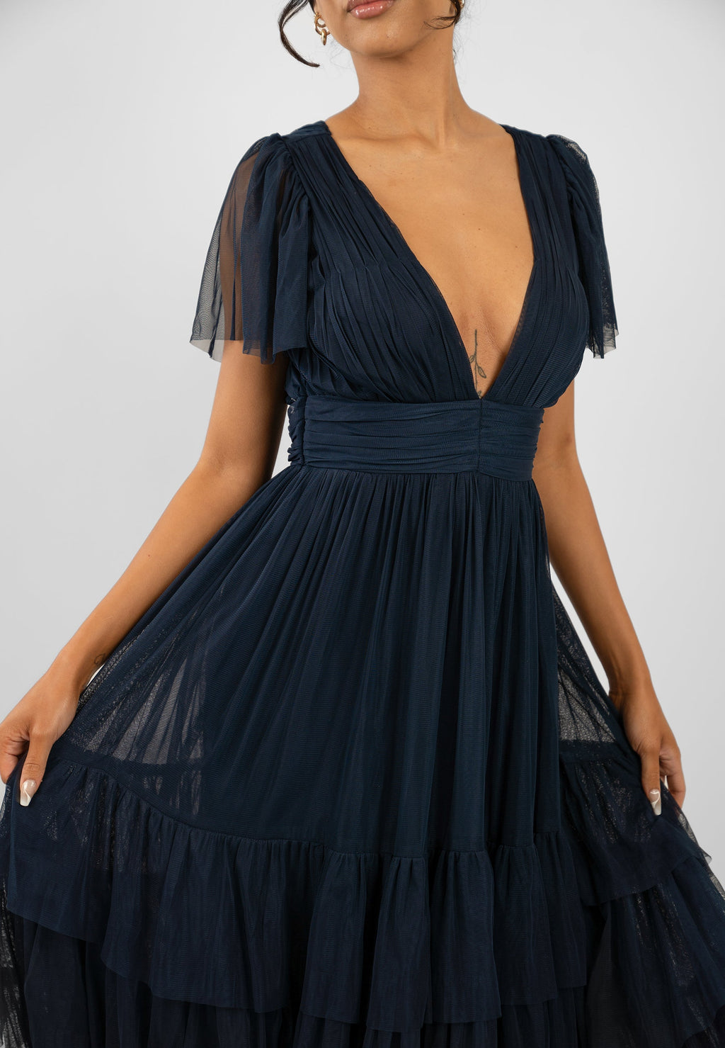 Madison Navy Blue Tulle Bridesmaid Midi Dress