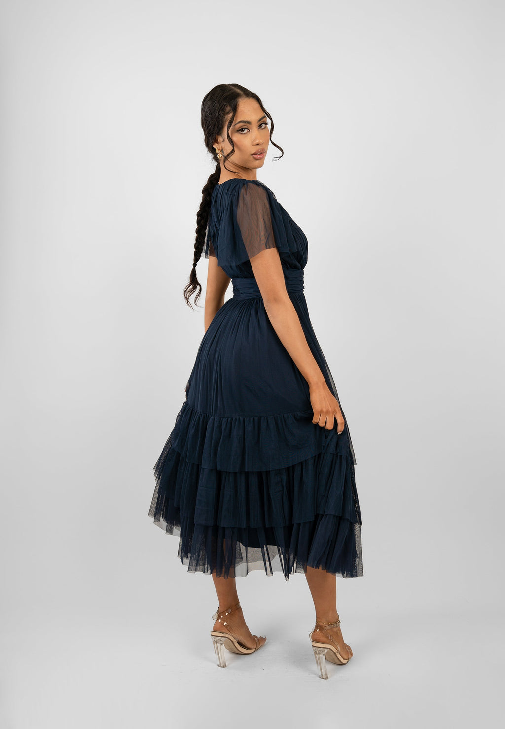 Madison Navy Blue Tulle Bridesmaid Midi Dress