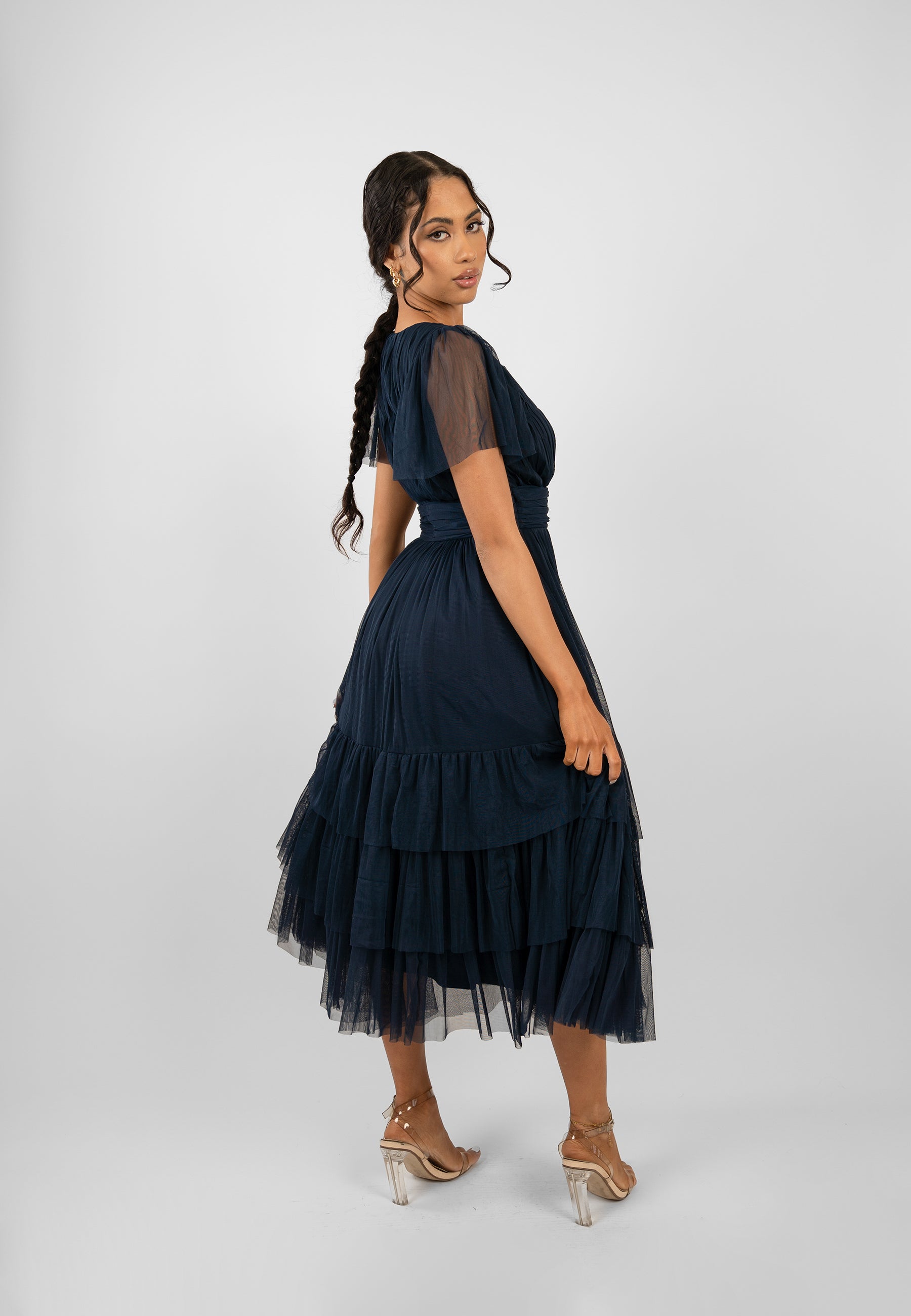 Madison Navy Blue Tulle Bridesmaid Midi Dress