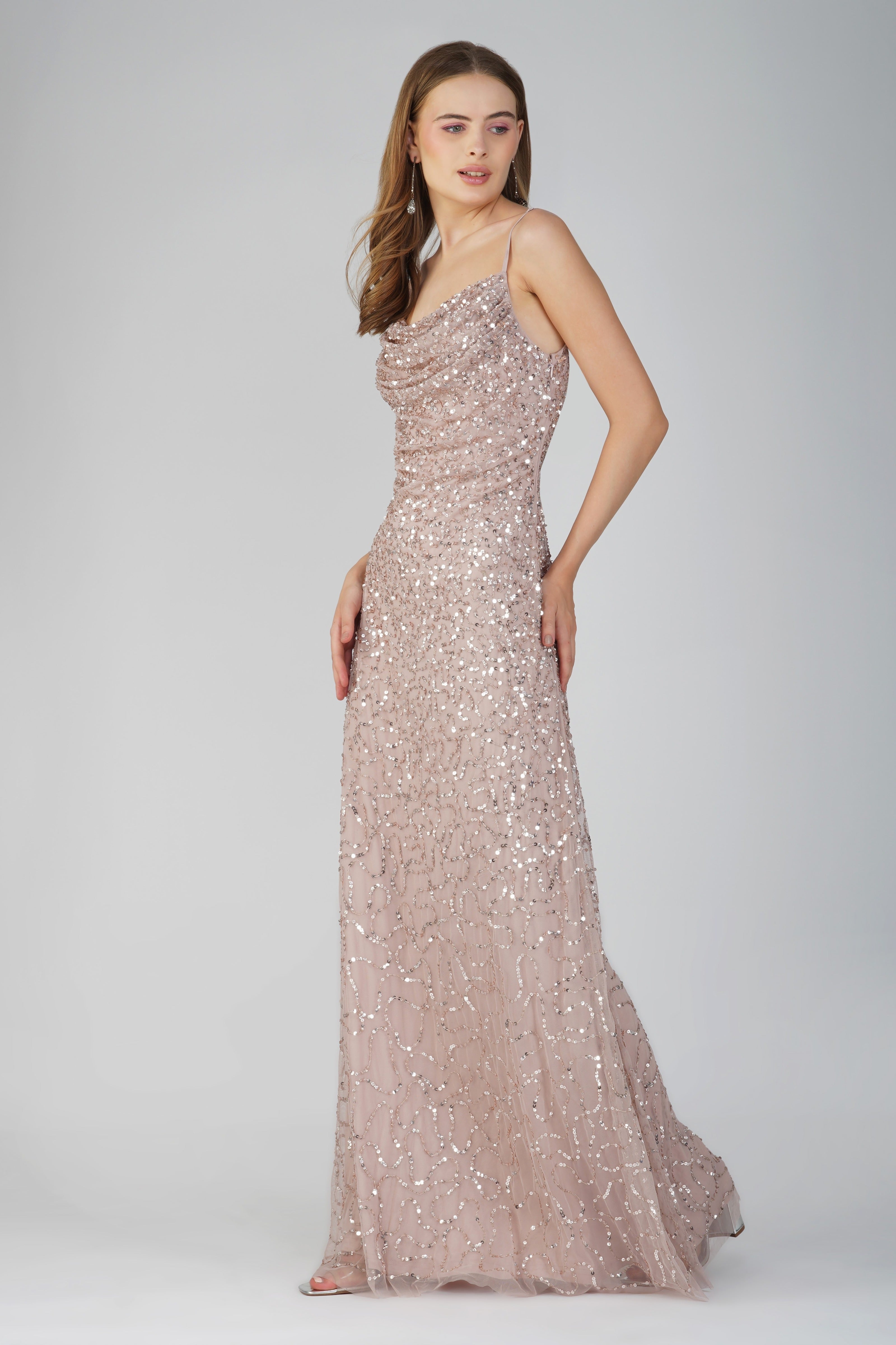 Mai Embellished Maxi Dress in Blush Pink