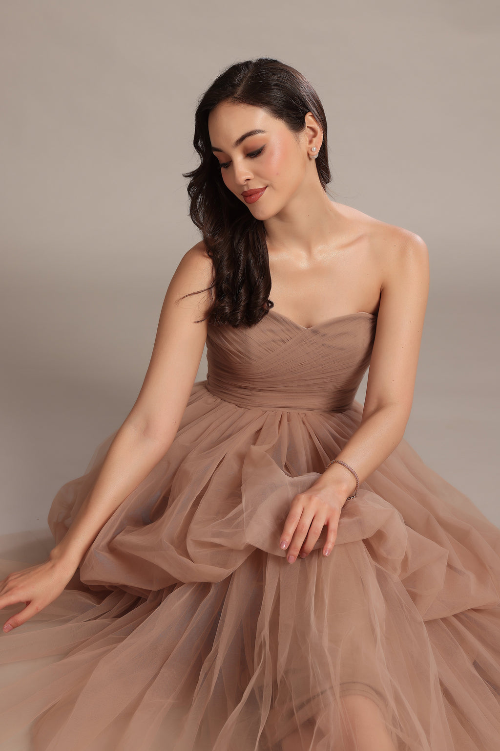 Nala Strapless Maxi Dress in Taupe