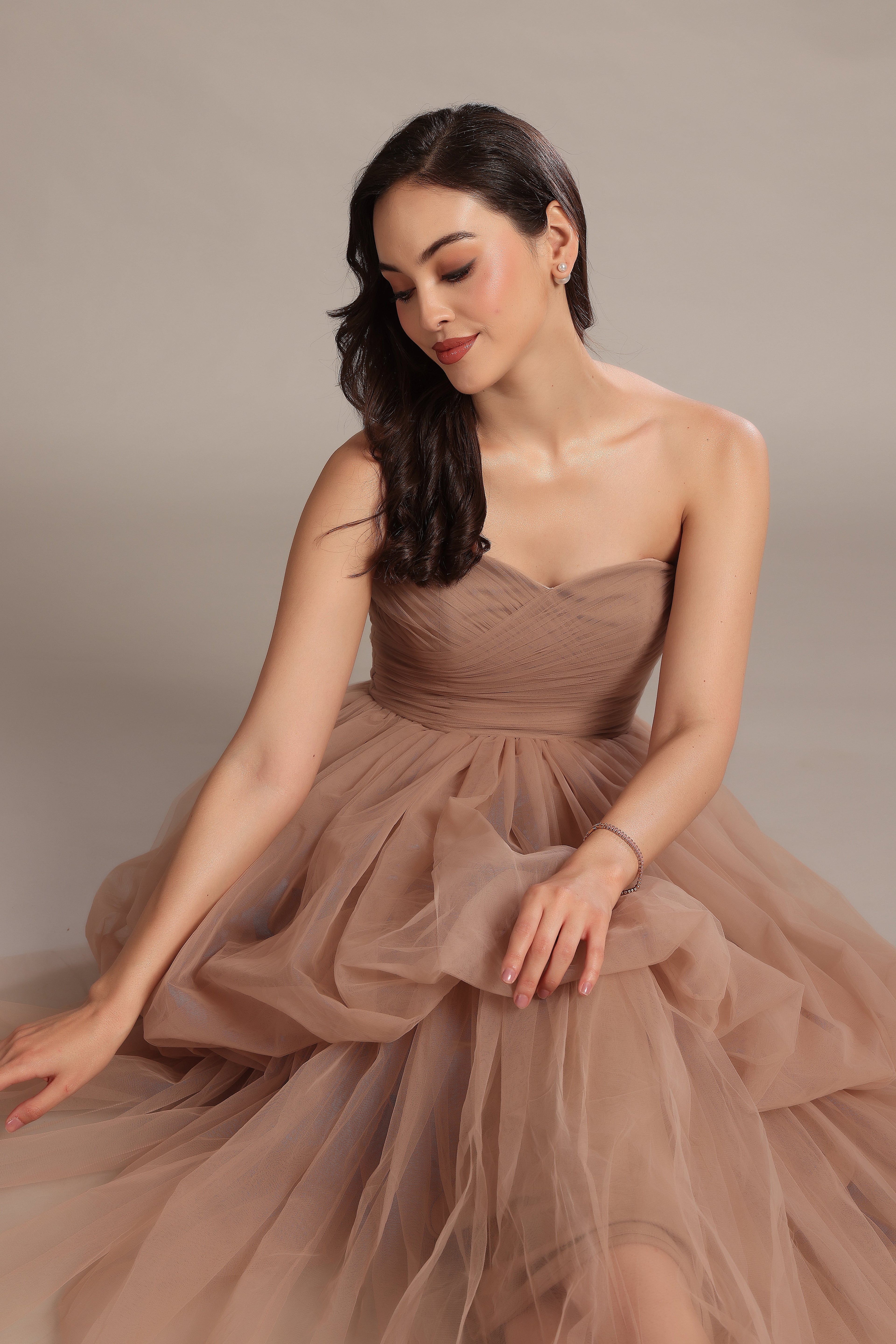 Nala Strapless Maxi Dress in Taupe