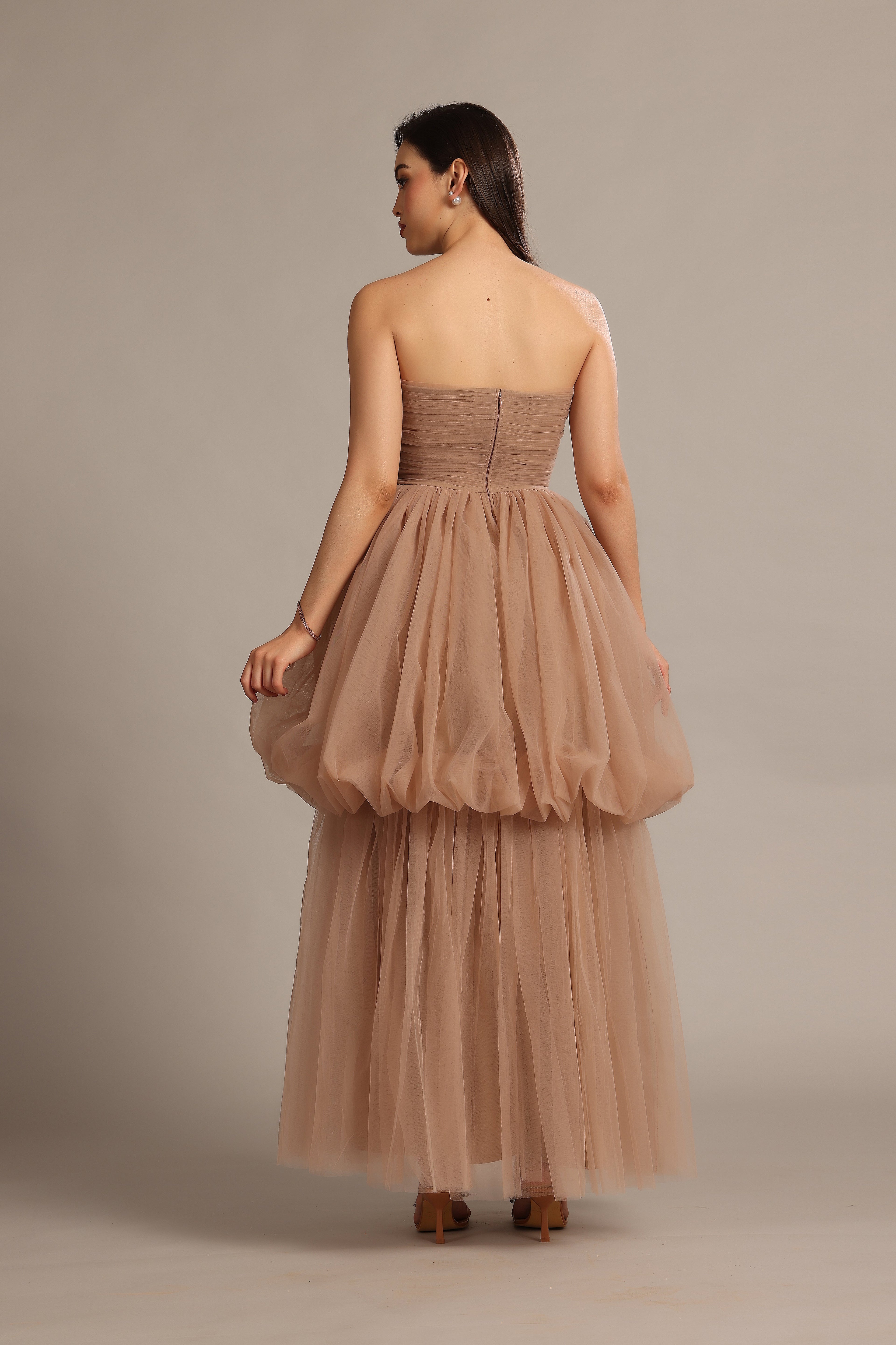 Nala Strapless Maxi Dress in Taupe