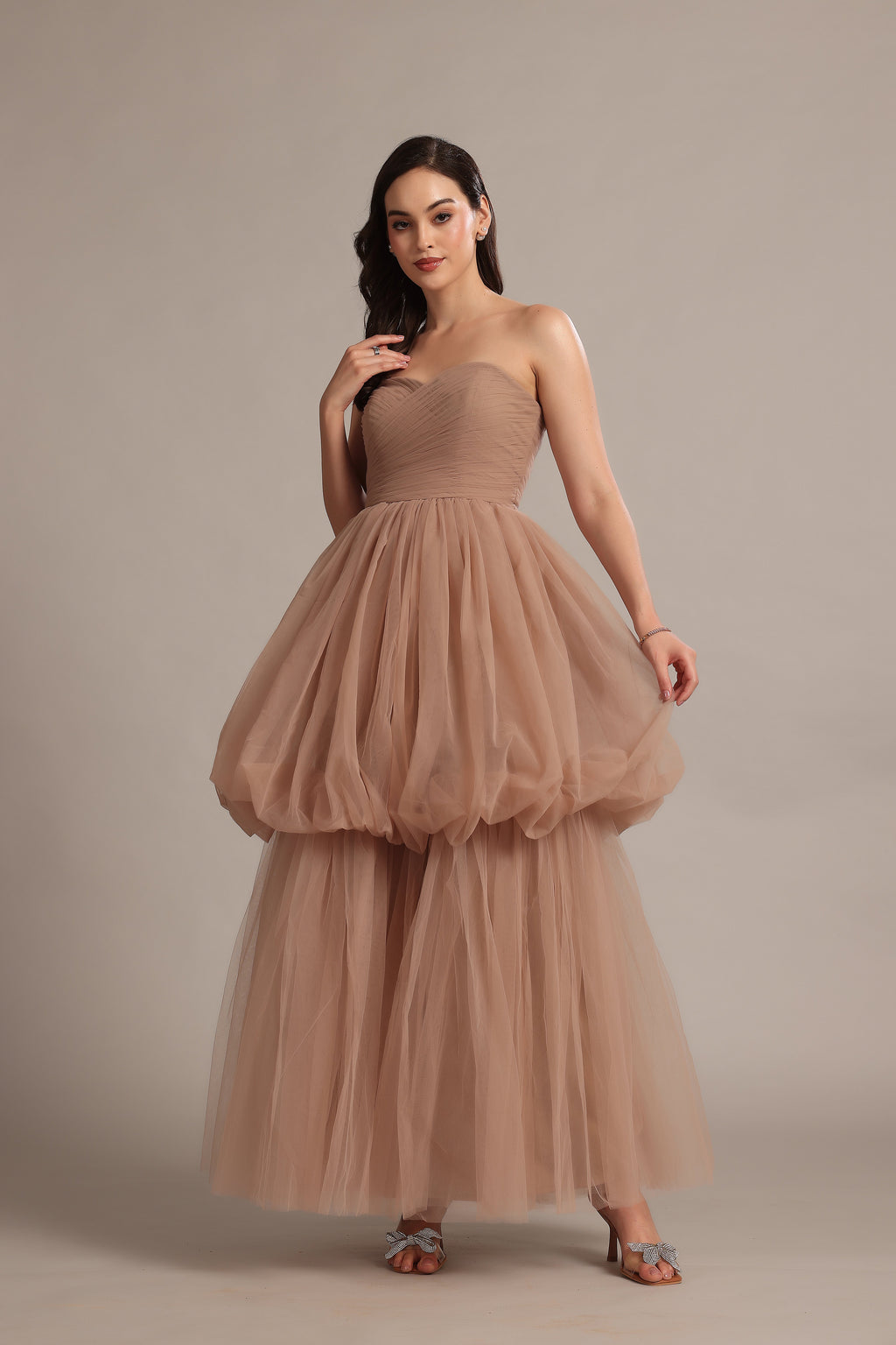 Nala Strapless Maxi Dress in Taupe