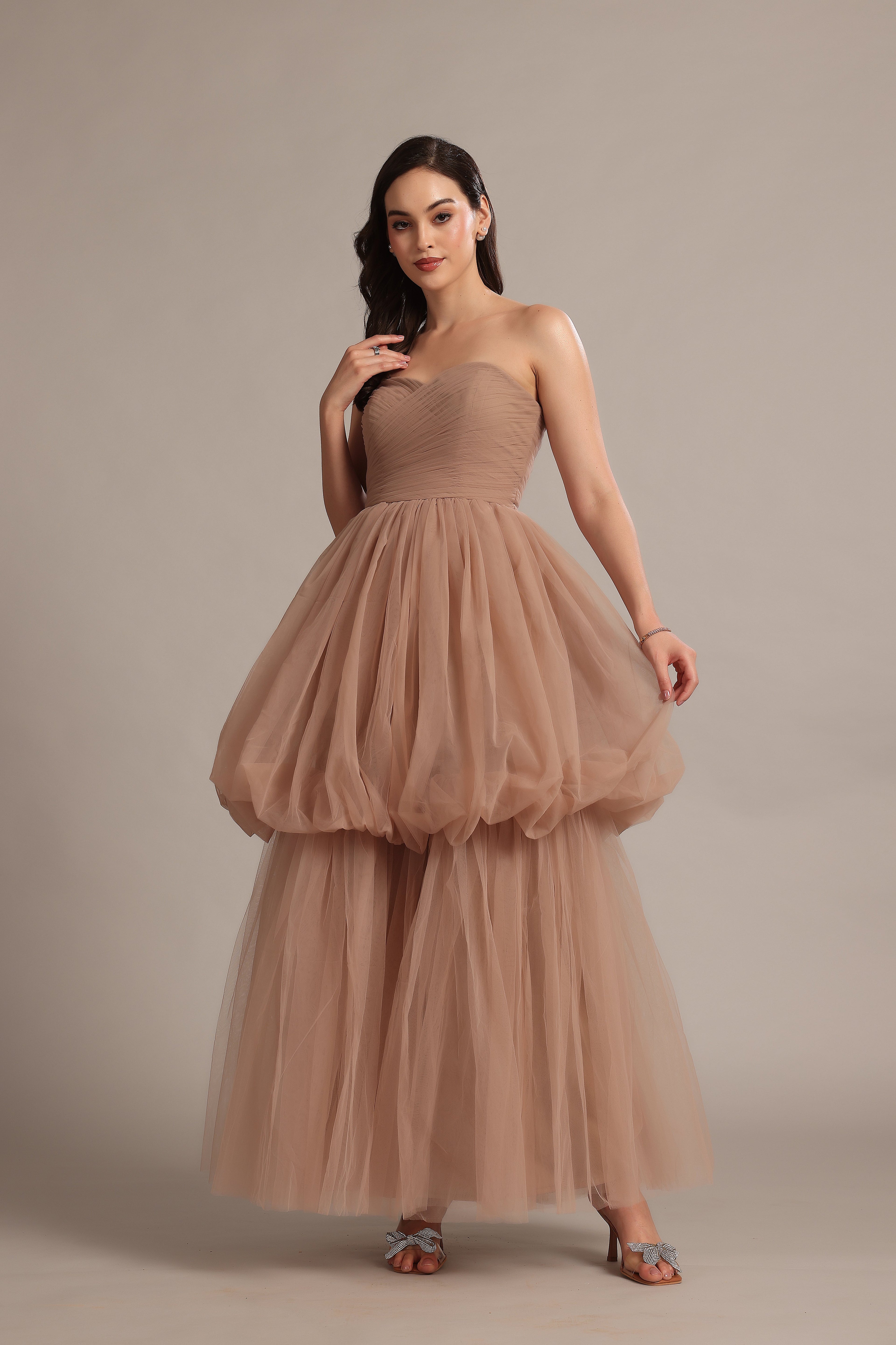 Nala Strapless Maxi Dress in Taupe