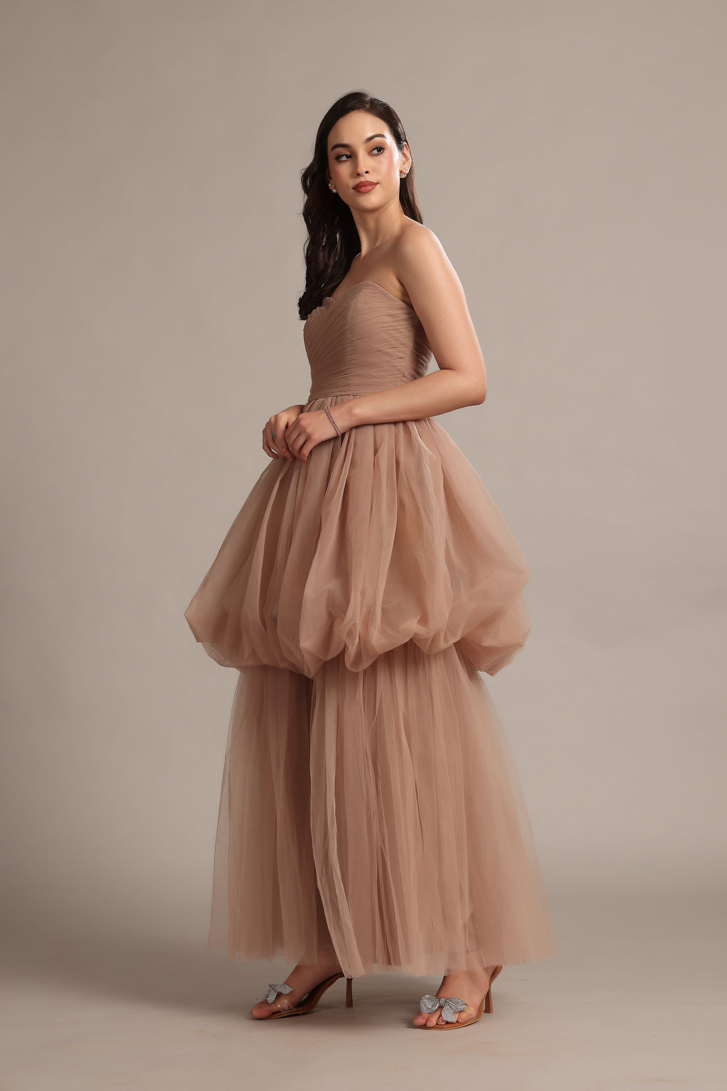 Nala Strapless Maxi Dress in Taupe