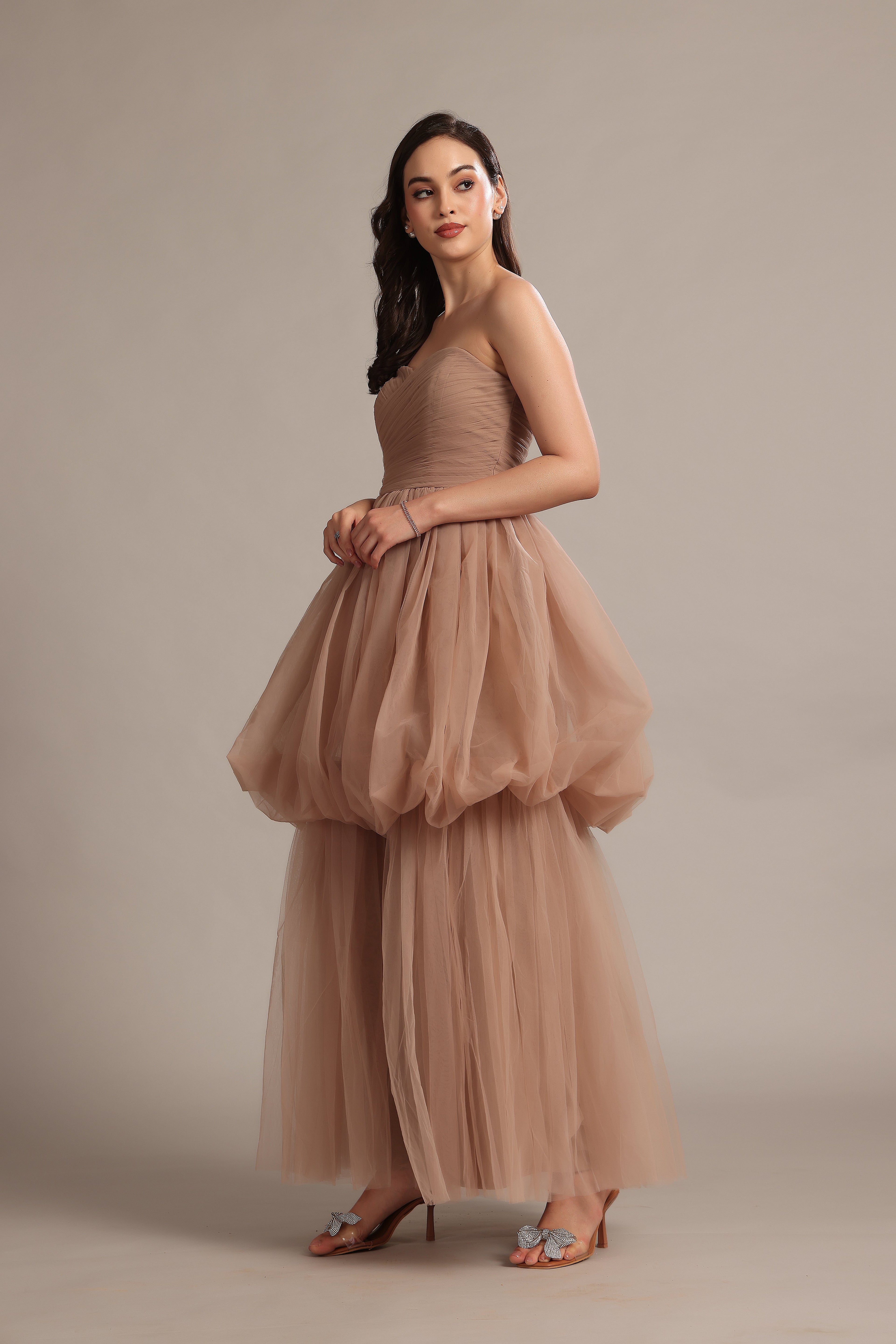 Nala Strapless Maxi Dress in Taupe