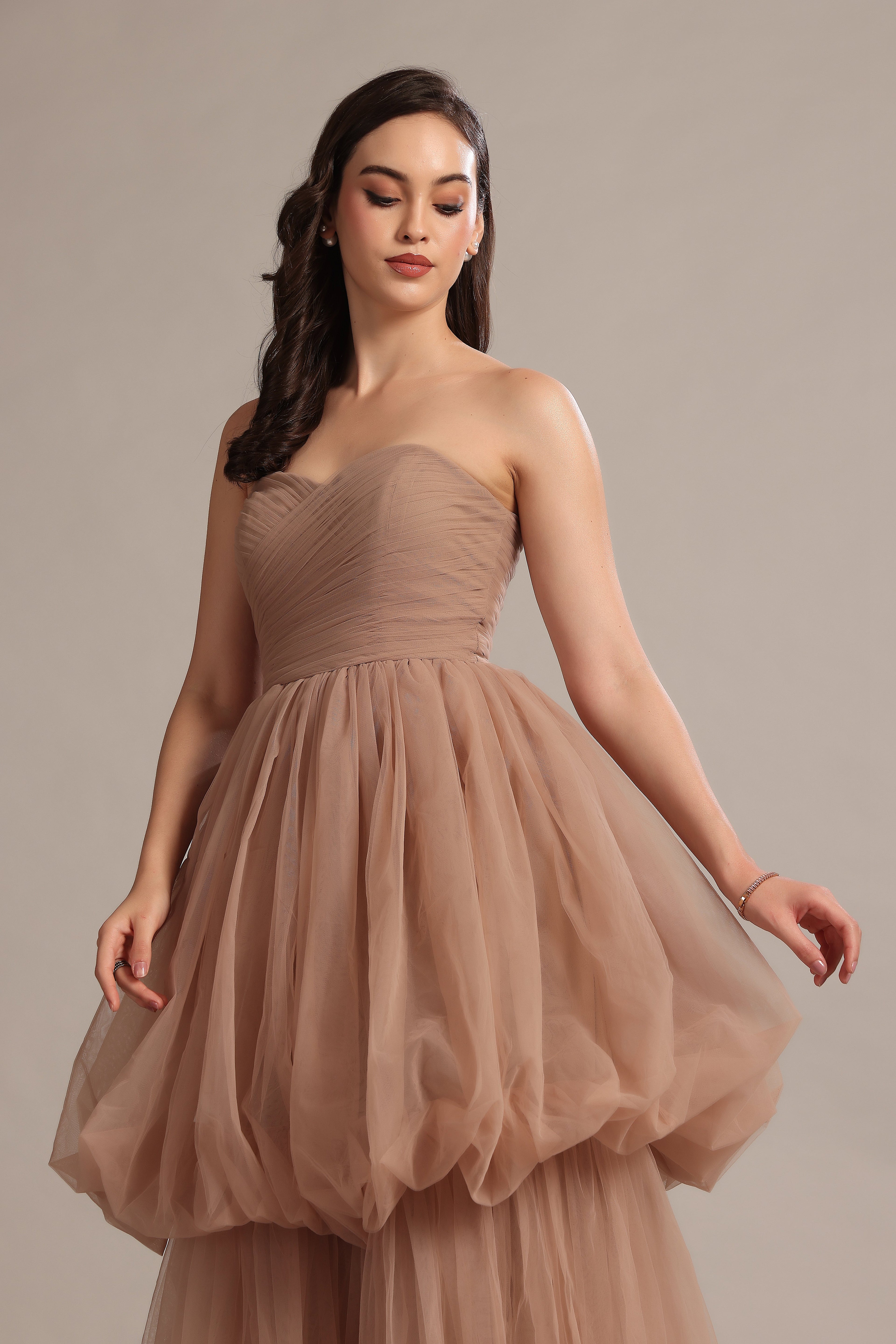 Nala Strapless Maxi Dress in Taupe