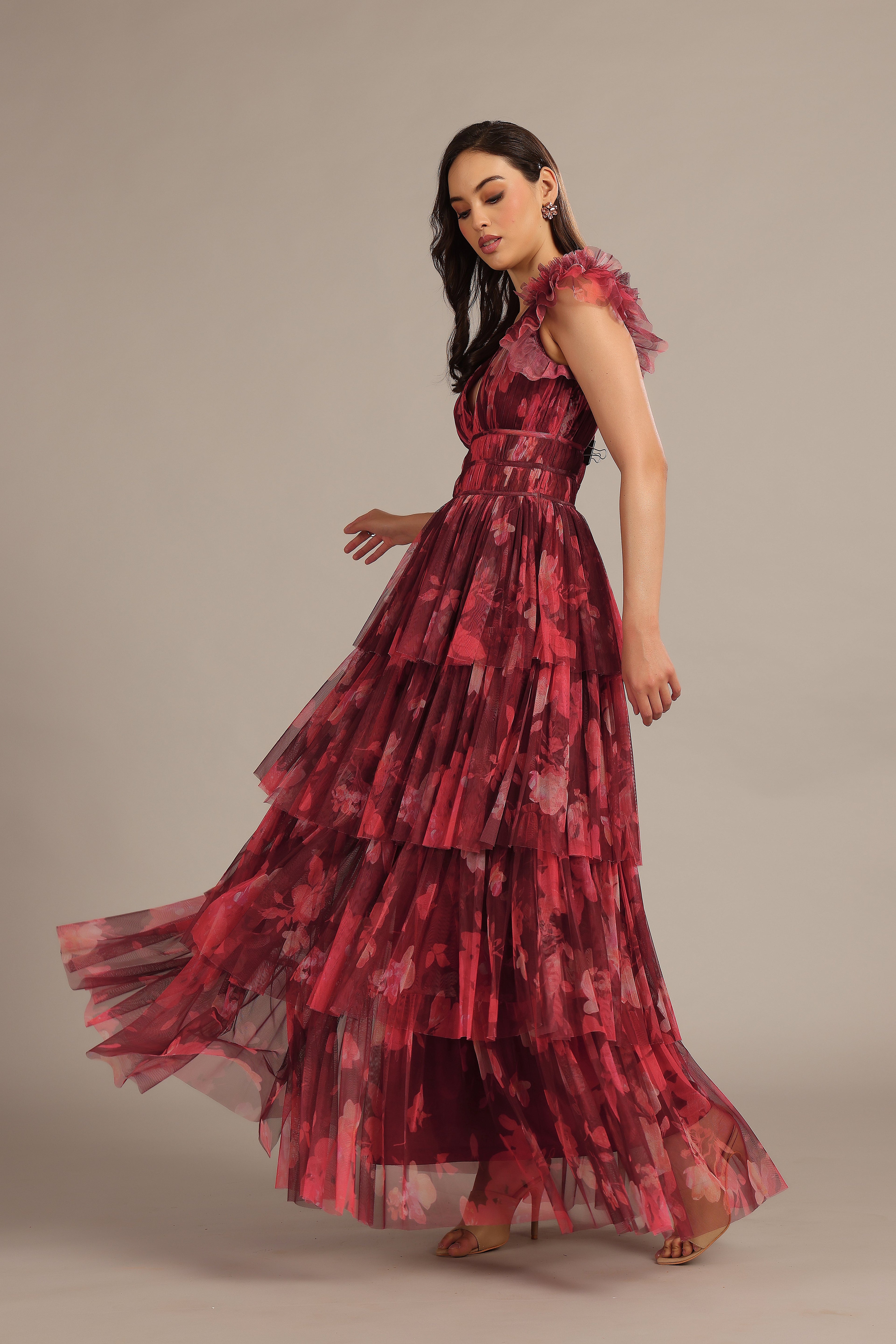 Naomi Maxi Dress in Deep Red Floral