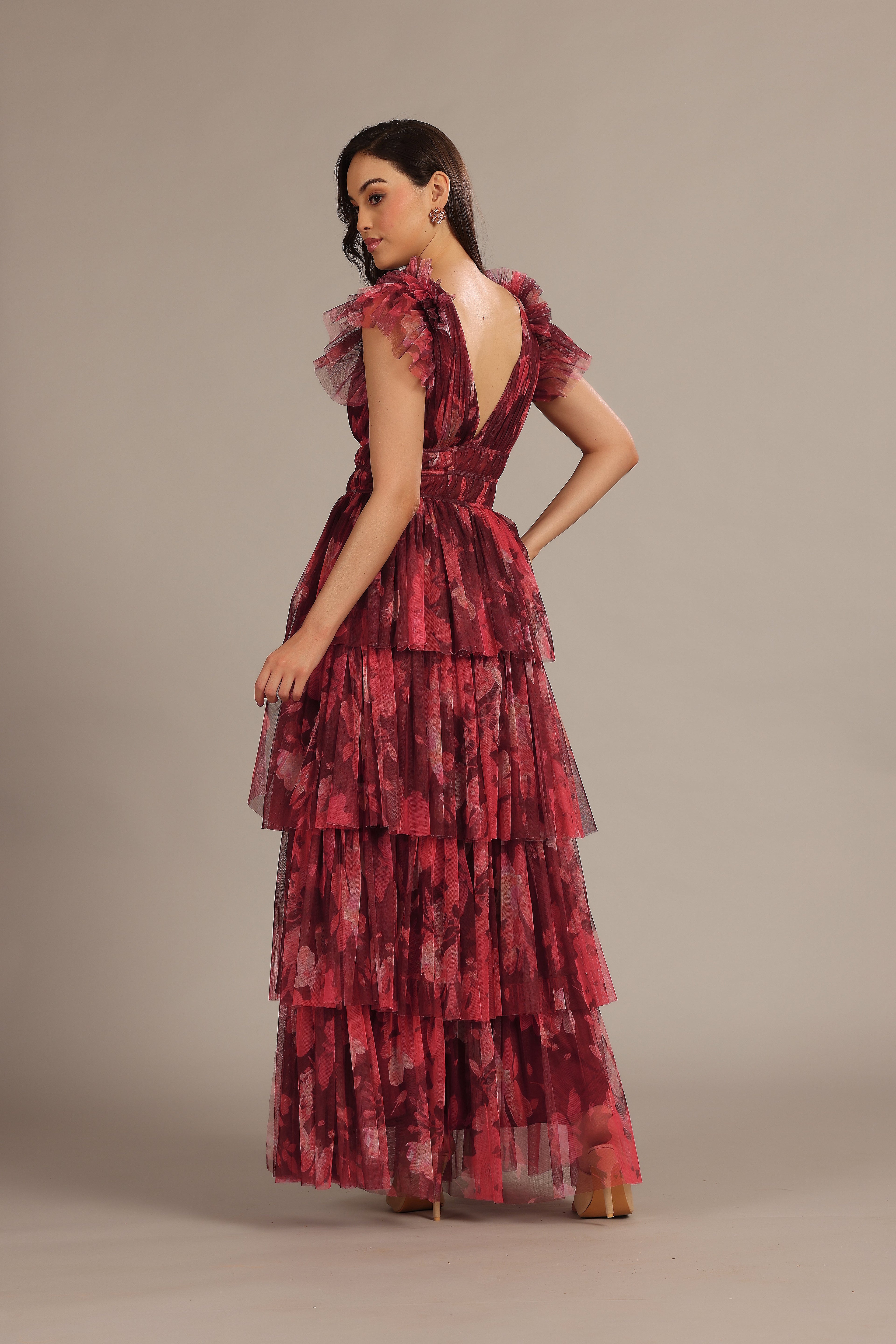 Naomi Maxi Dress in Deep Red Floral