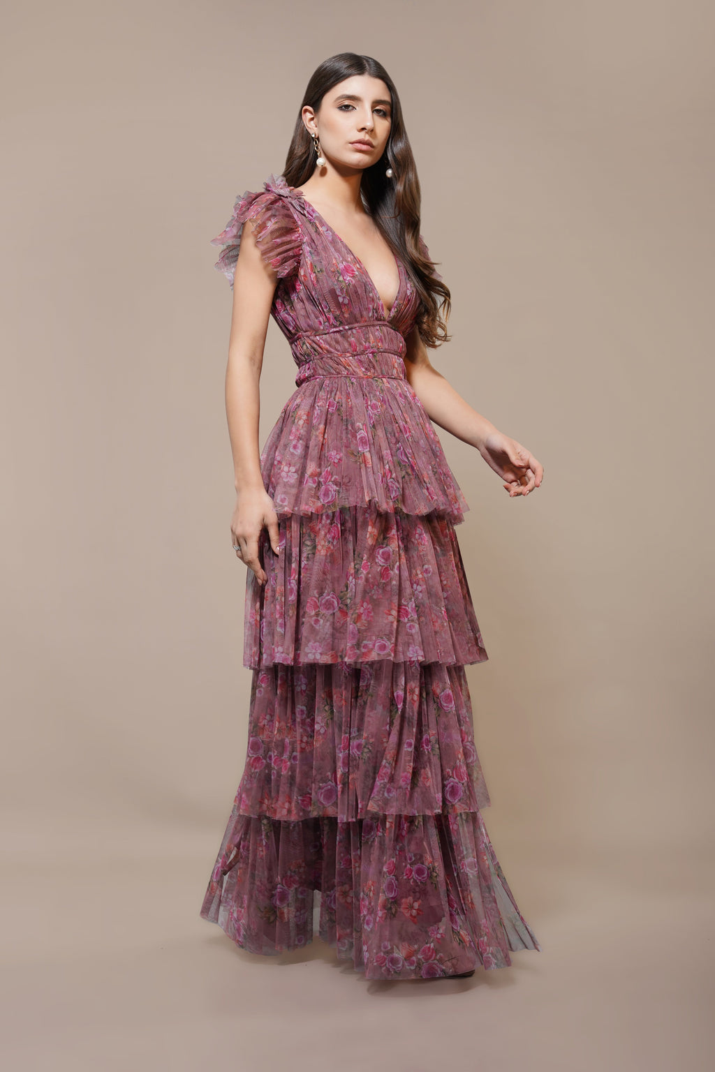 Naomi Maxi Dress in Purple Floral