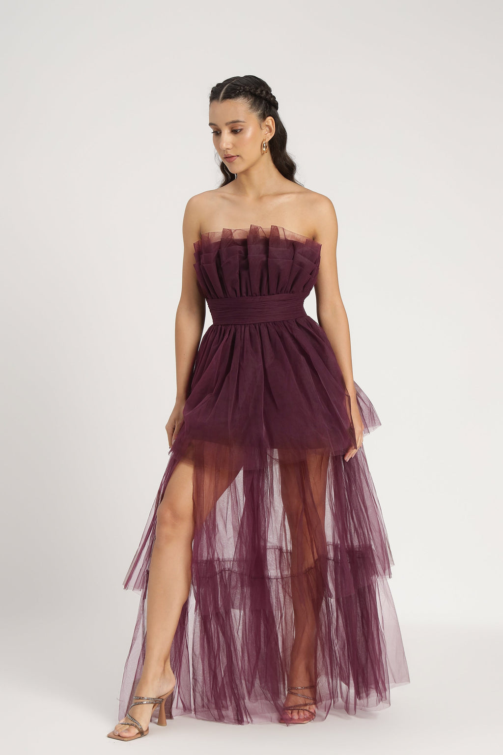 Natalia Tulle Maxi Dress in Plum