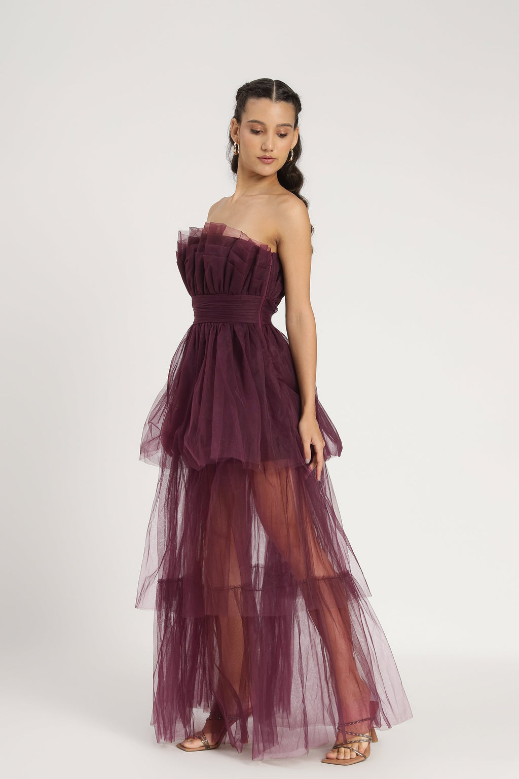 Natalia Tulle Maxi Dress in Plum