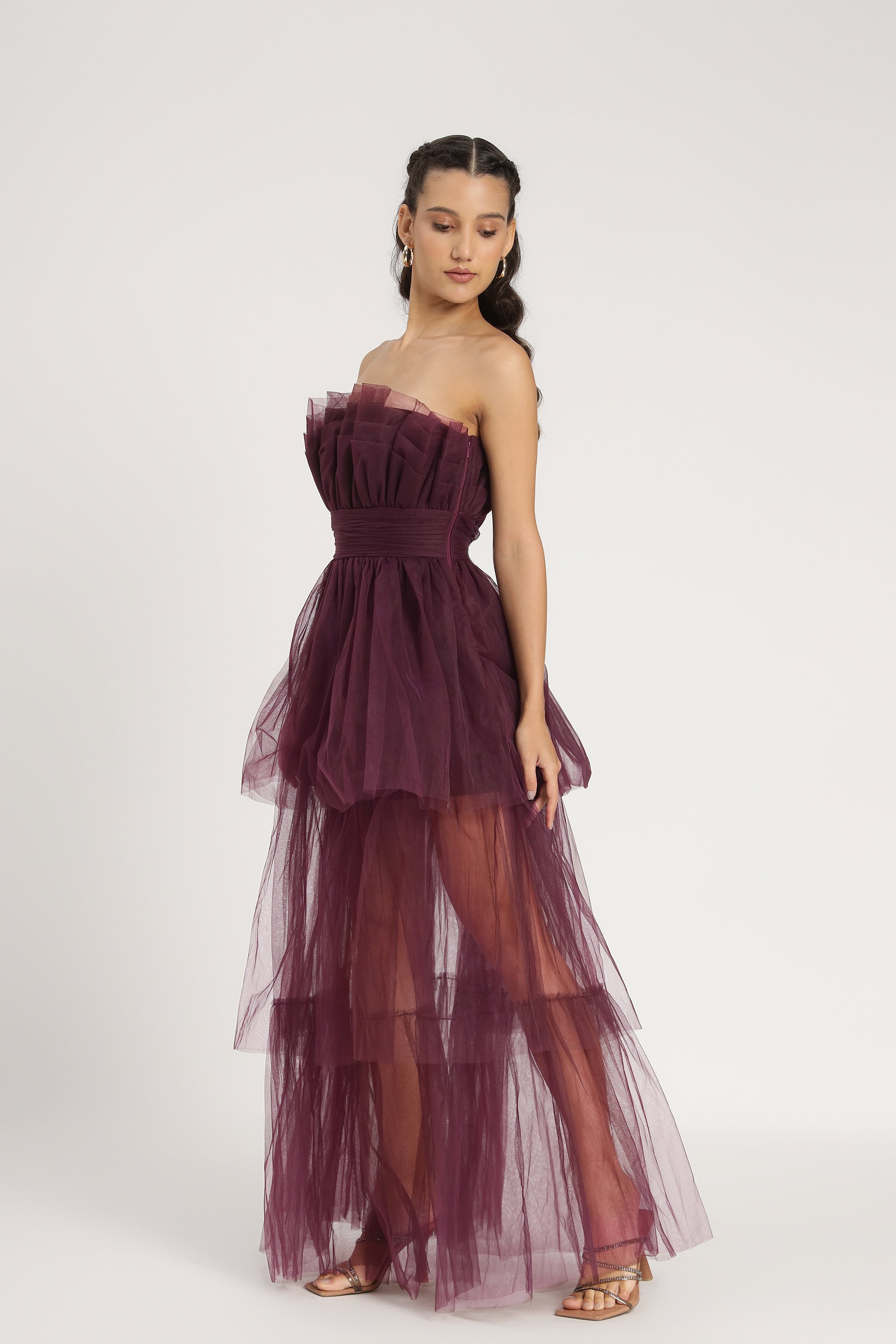 Natalia Tulle Maxi Dress in Plum