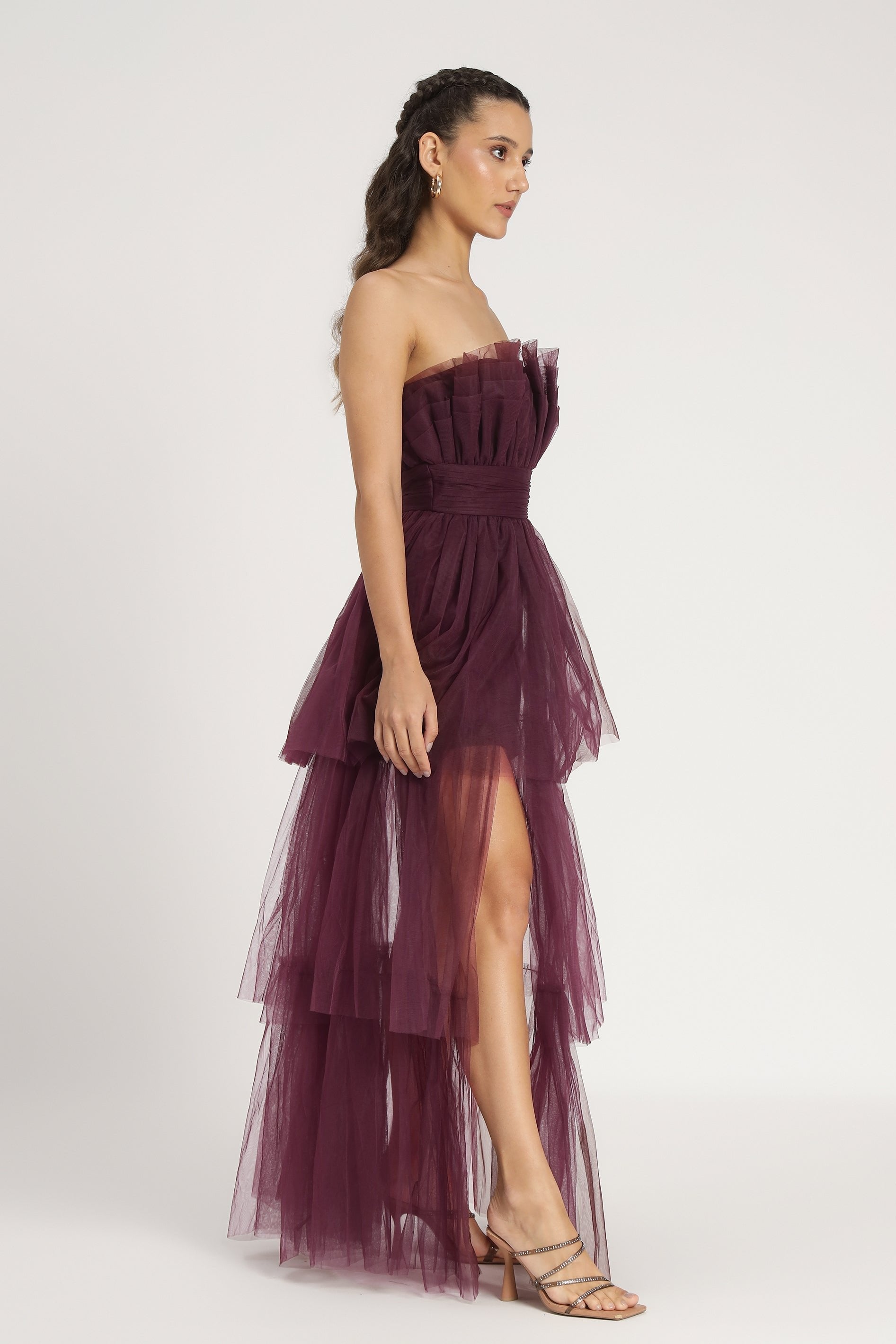 Natalia Tulle Maxi Dress in Plum
