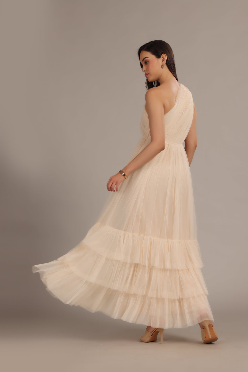 Nicolette One Shoulder Maxi Dress in Champagne