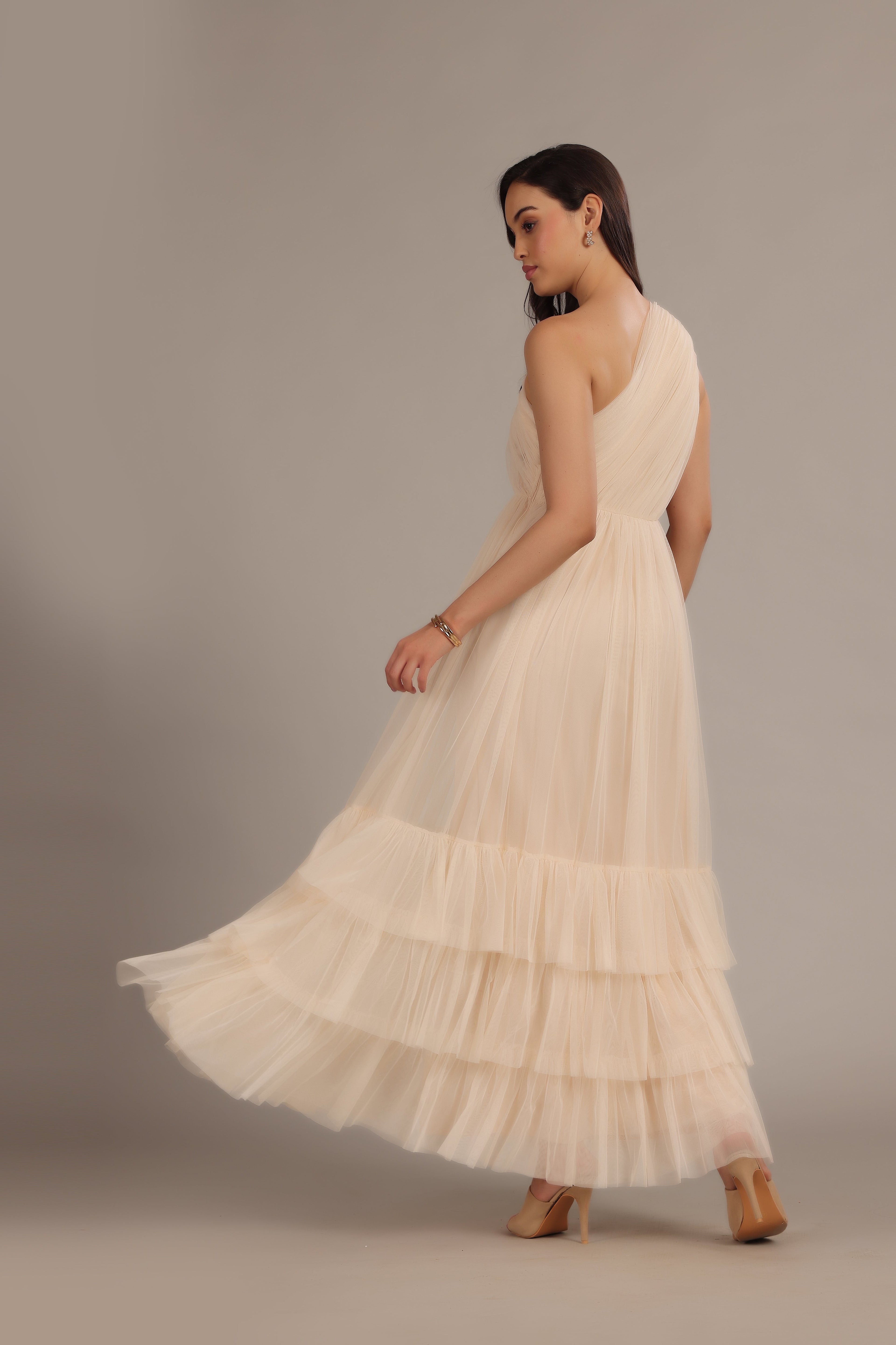 Nicolette One Shoulder Maxi Dress in Champagne