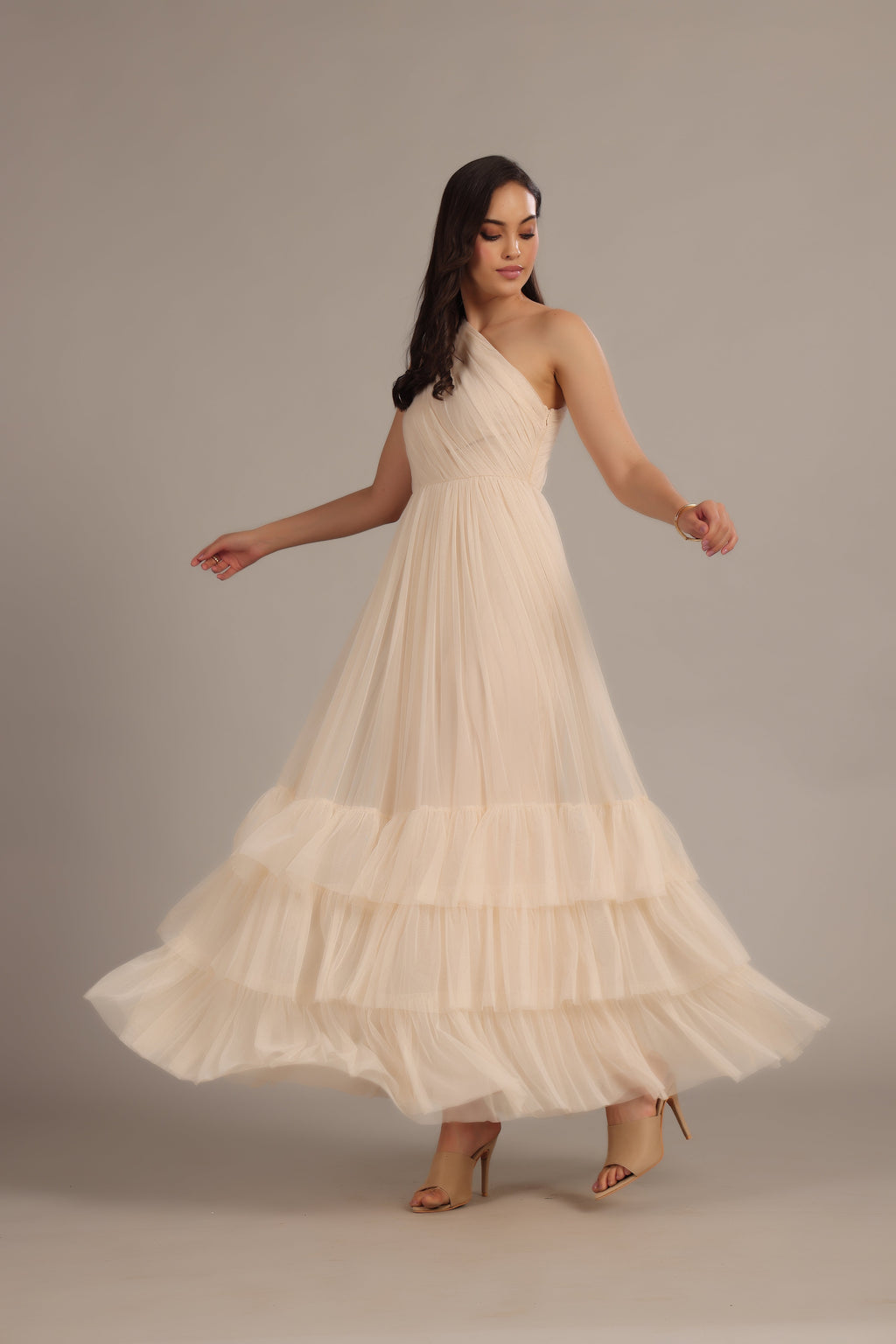 Nicolette One Shoulder Maxi Dress in Champagne