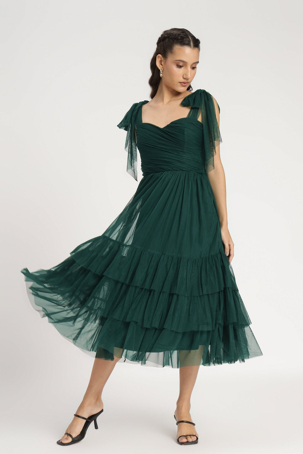 Ollie Midi Dress in Emerald Green