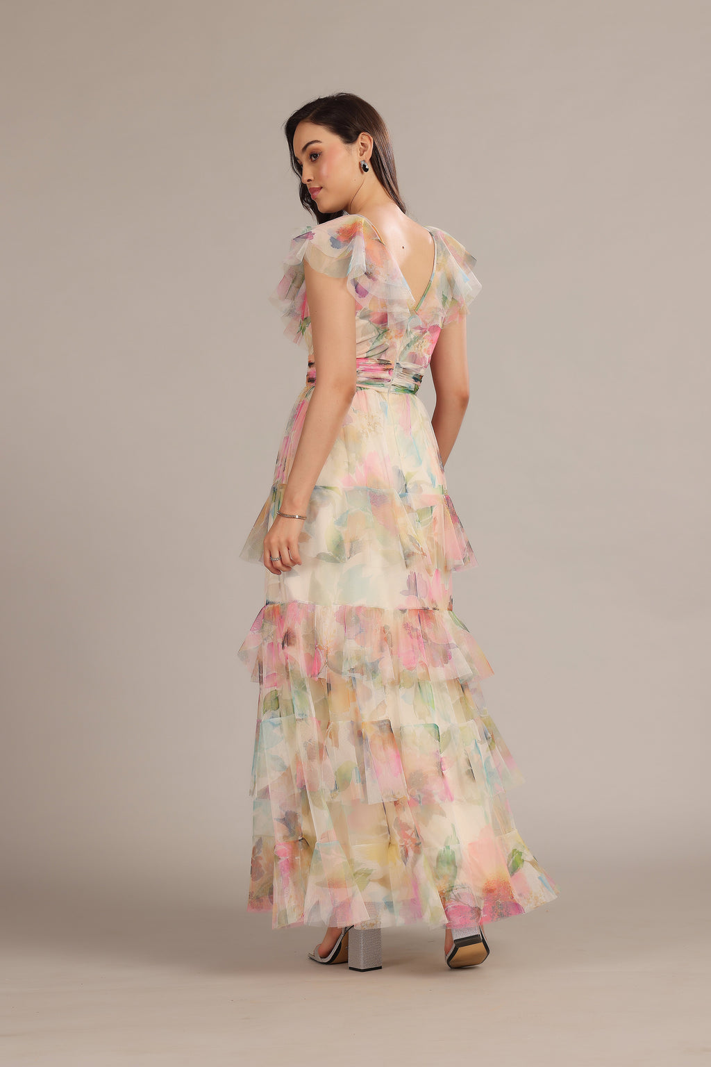 Olympia Maxi Dress in Cream Pink Floral