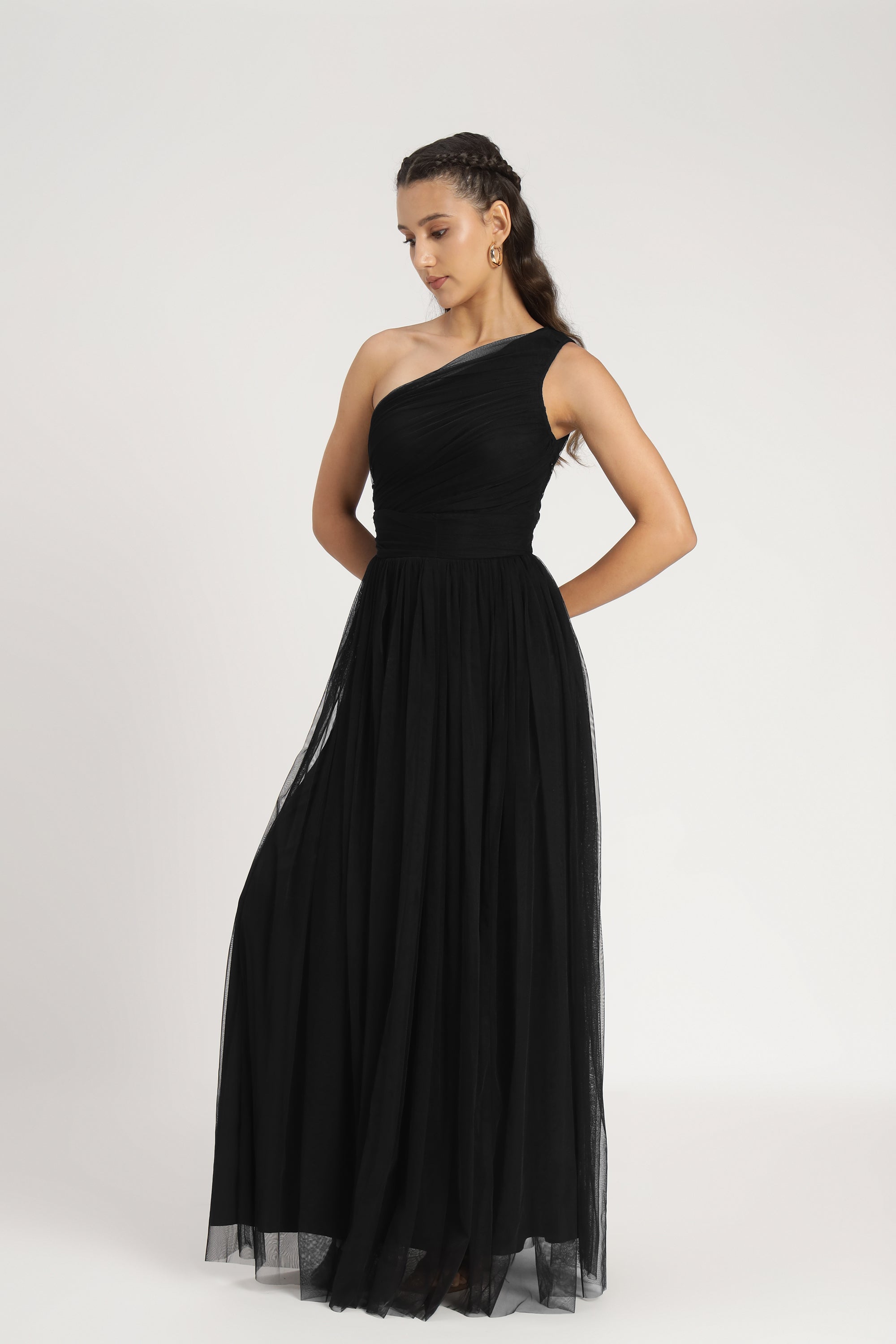 One Shoulder Maxi Dress in Black