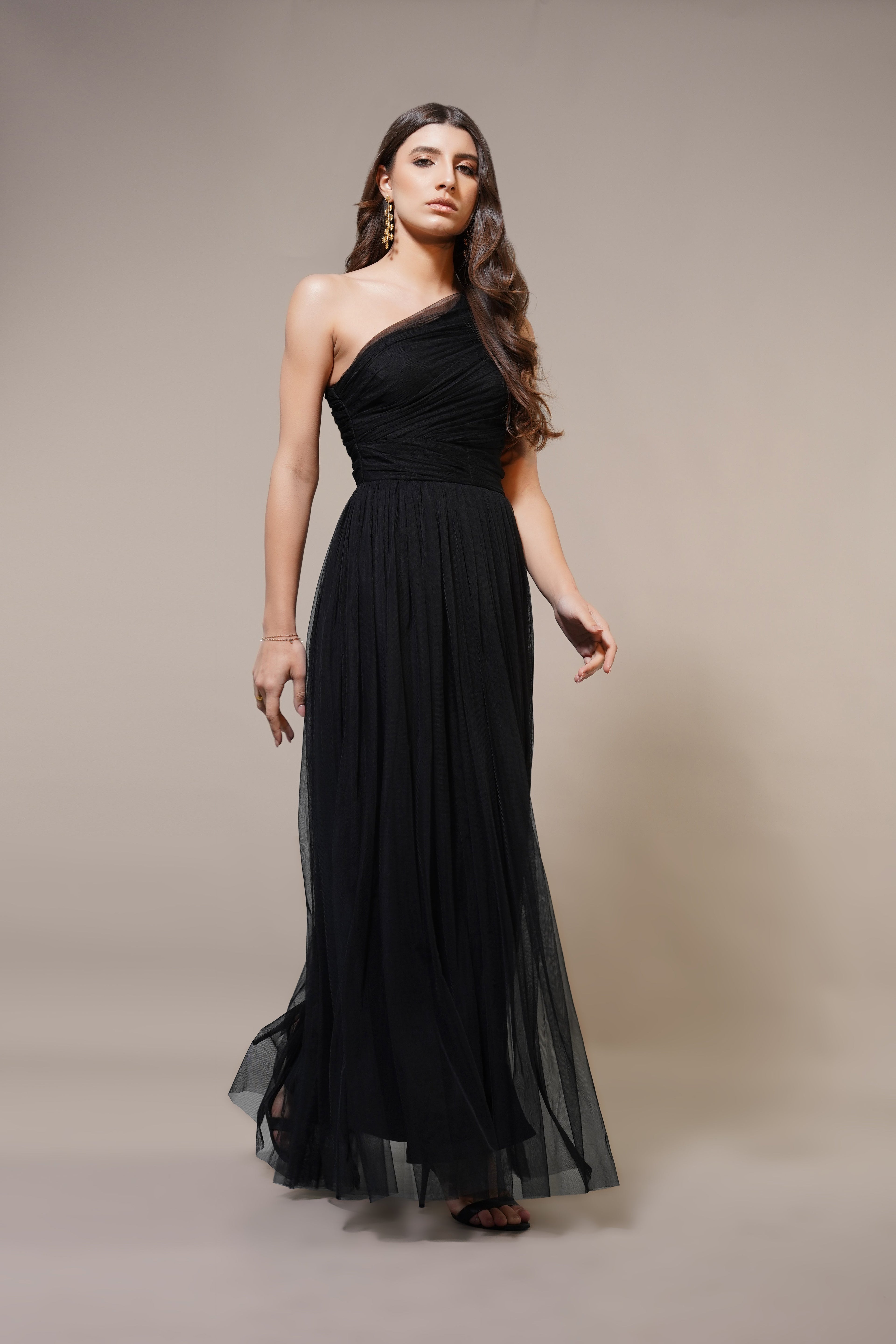 One Shoulder Maxi Dress in Black
