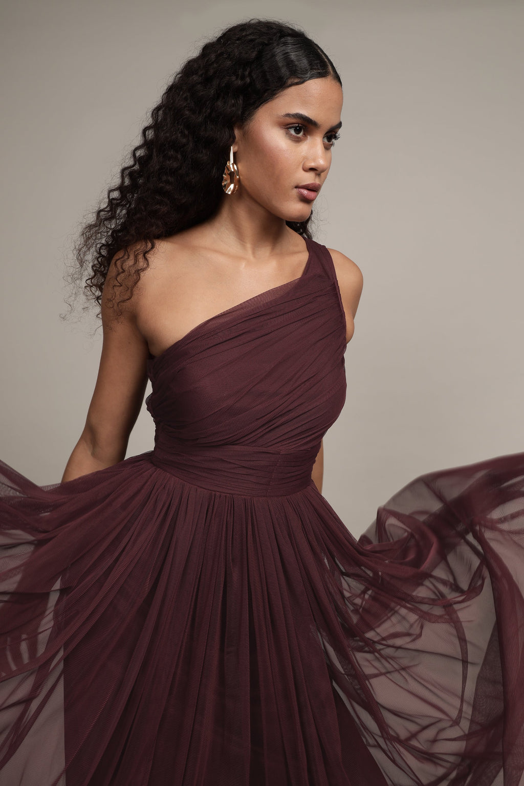 One Shoulder Maxi Dress in Plum