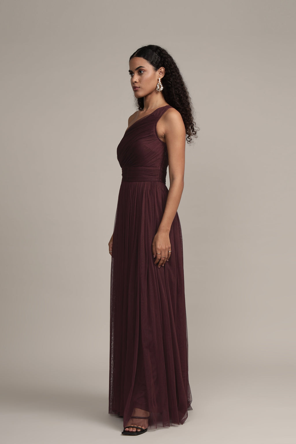 One Shoulder Maxi Dress in Plum