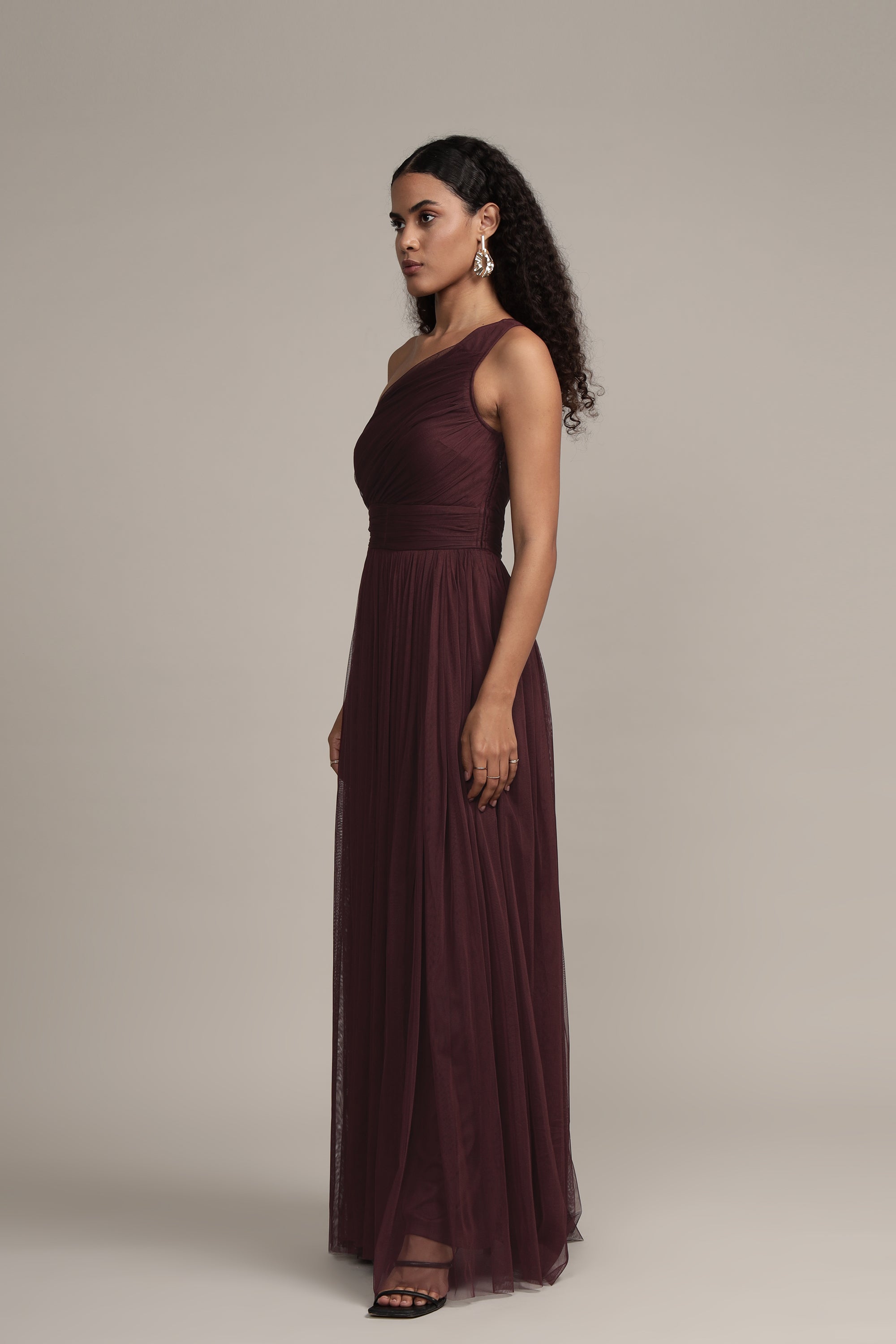 One Shoulder Maxi Dress in Plum