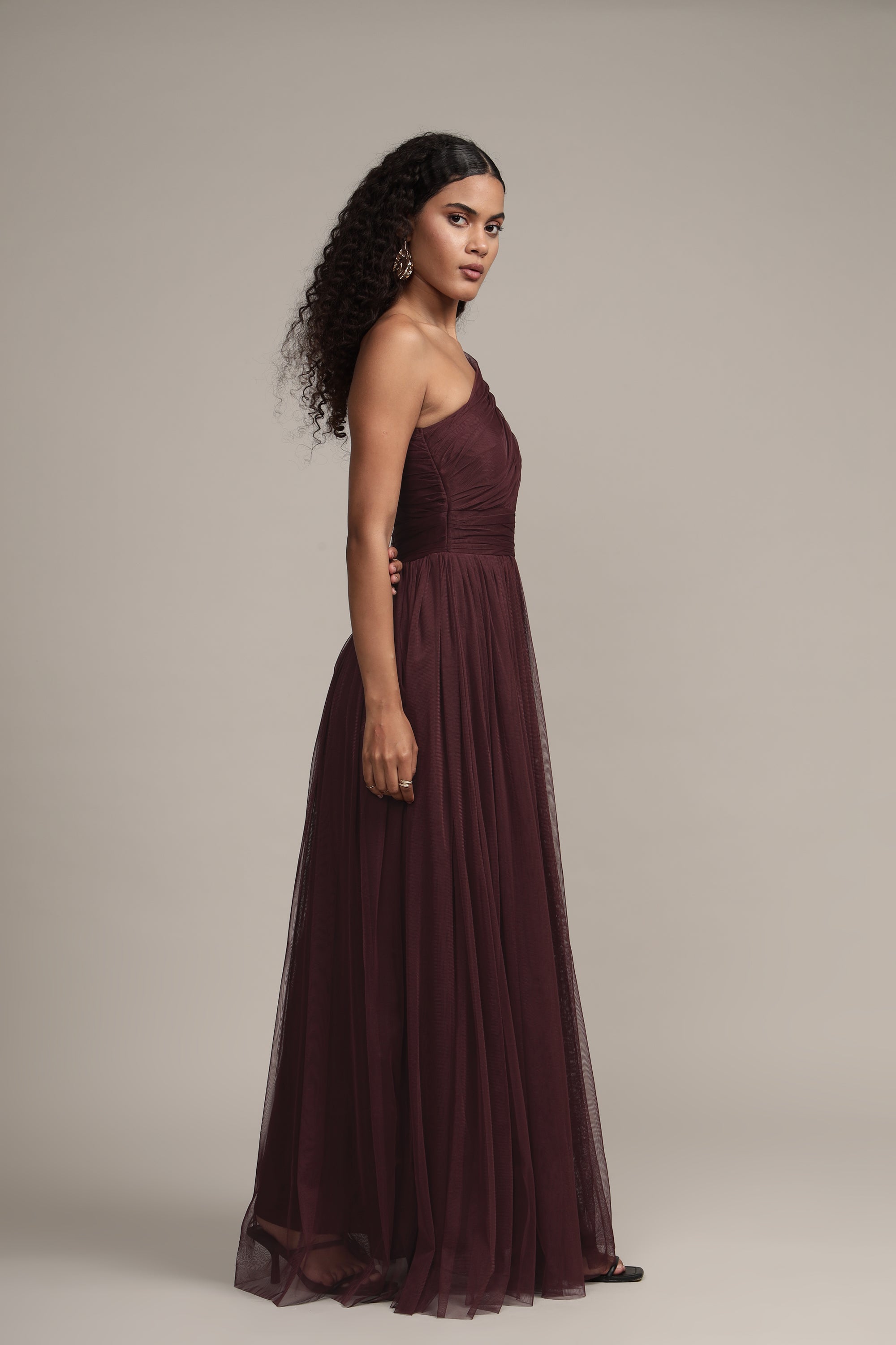 One Shoulder Maxi Dress in Plum