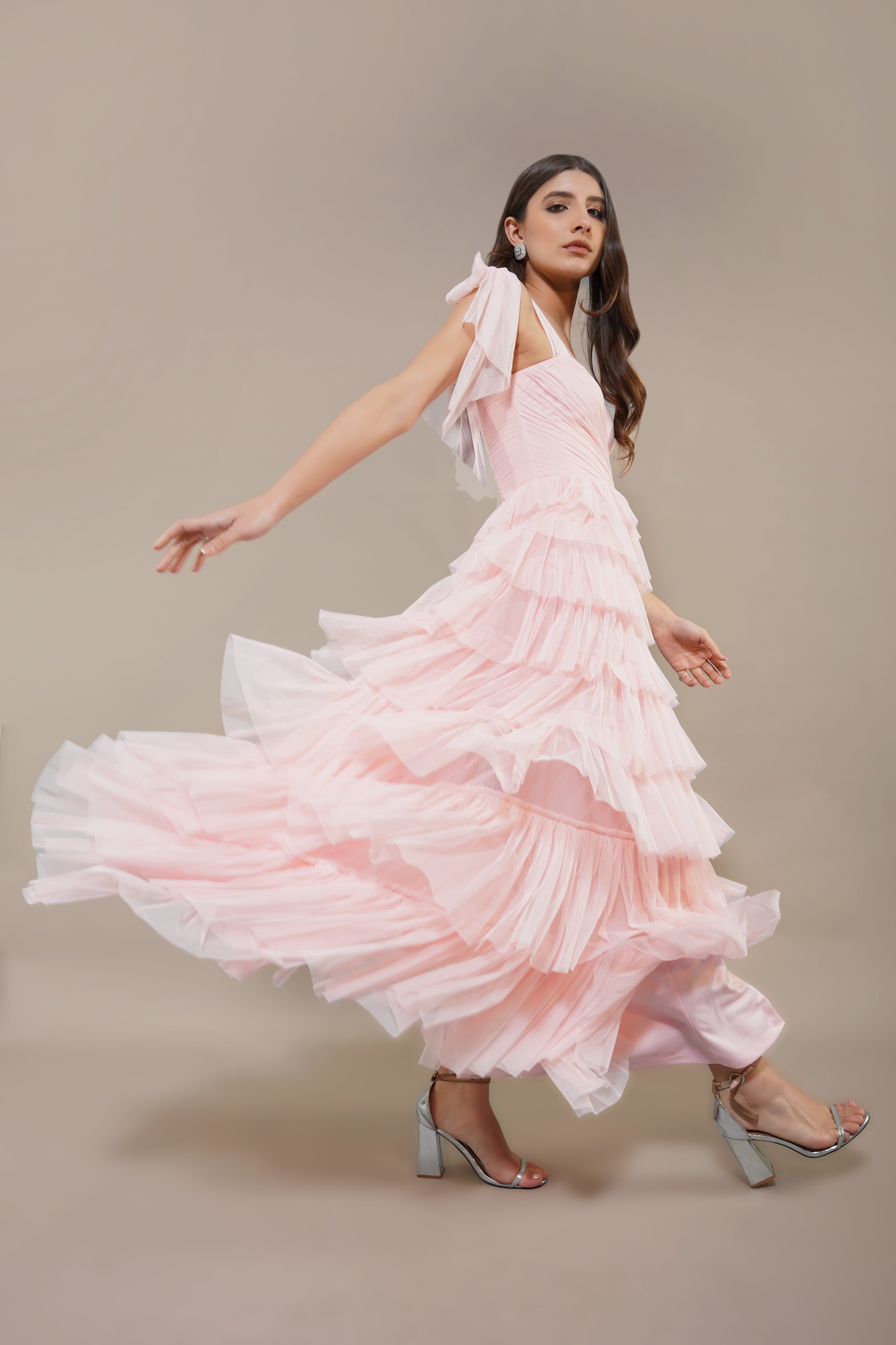 Ophelia Pink Maxi Dress with Tie Detail