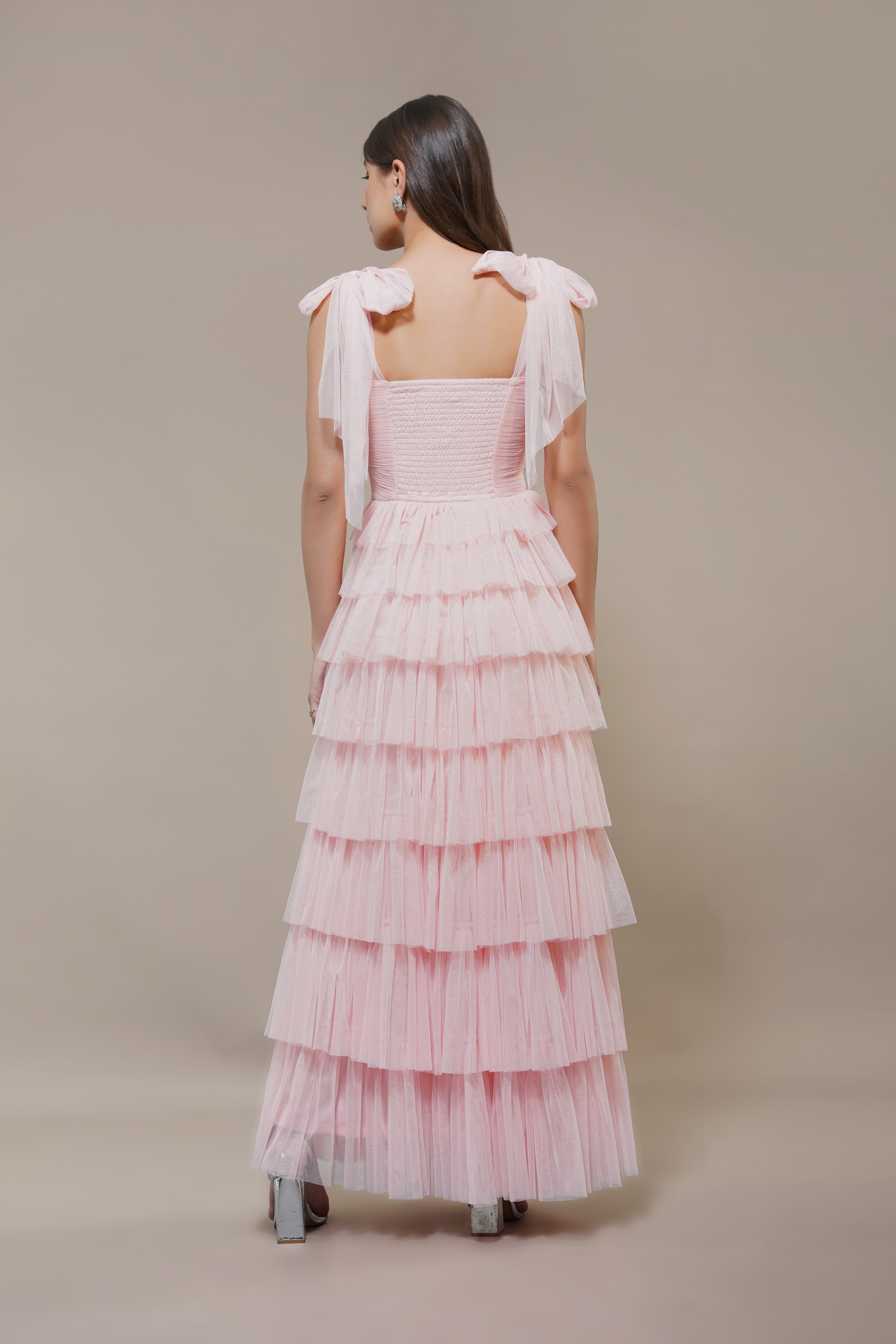 Ophelia Pink Maxi Dress with Tie Detail