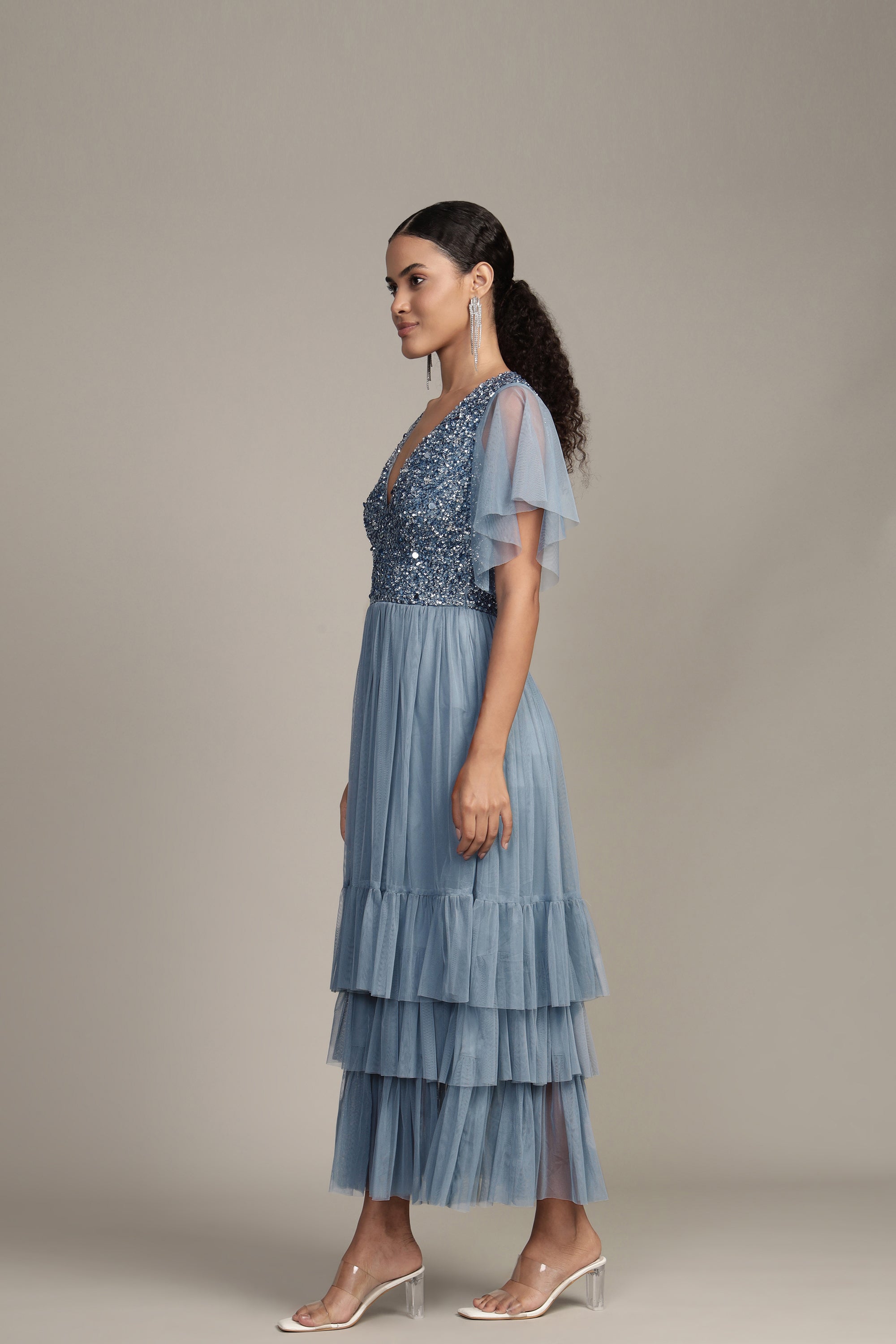 Maddie Embellished Midi in Dusty Blue