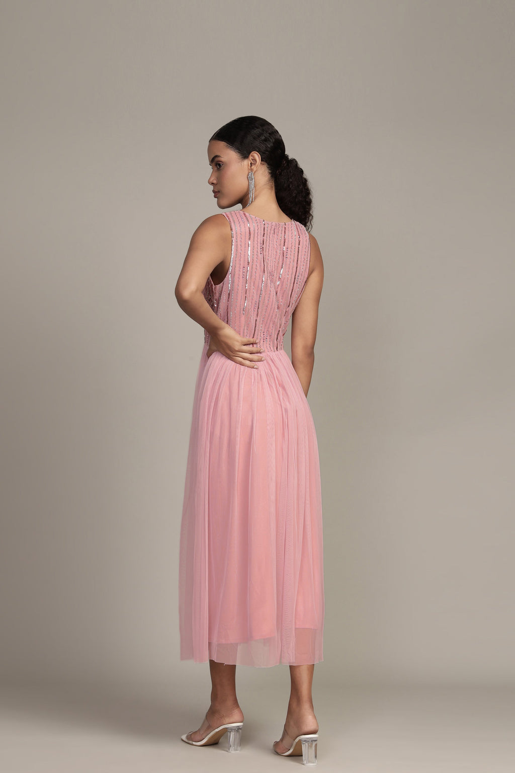 Millie Midi Embellished Dress in Pink