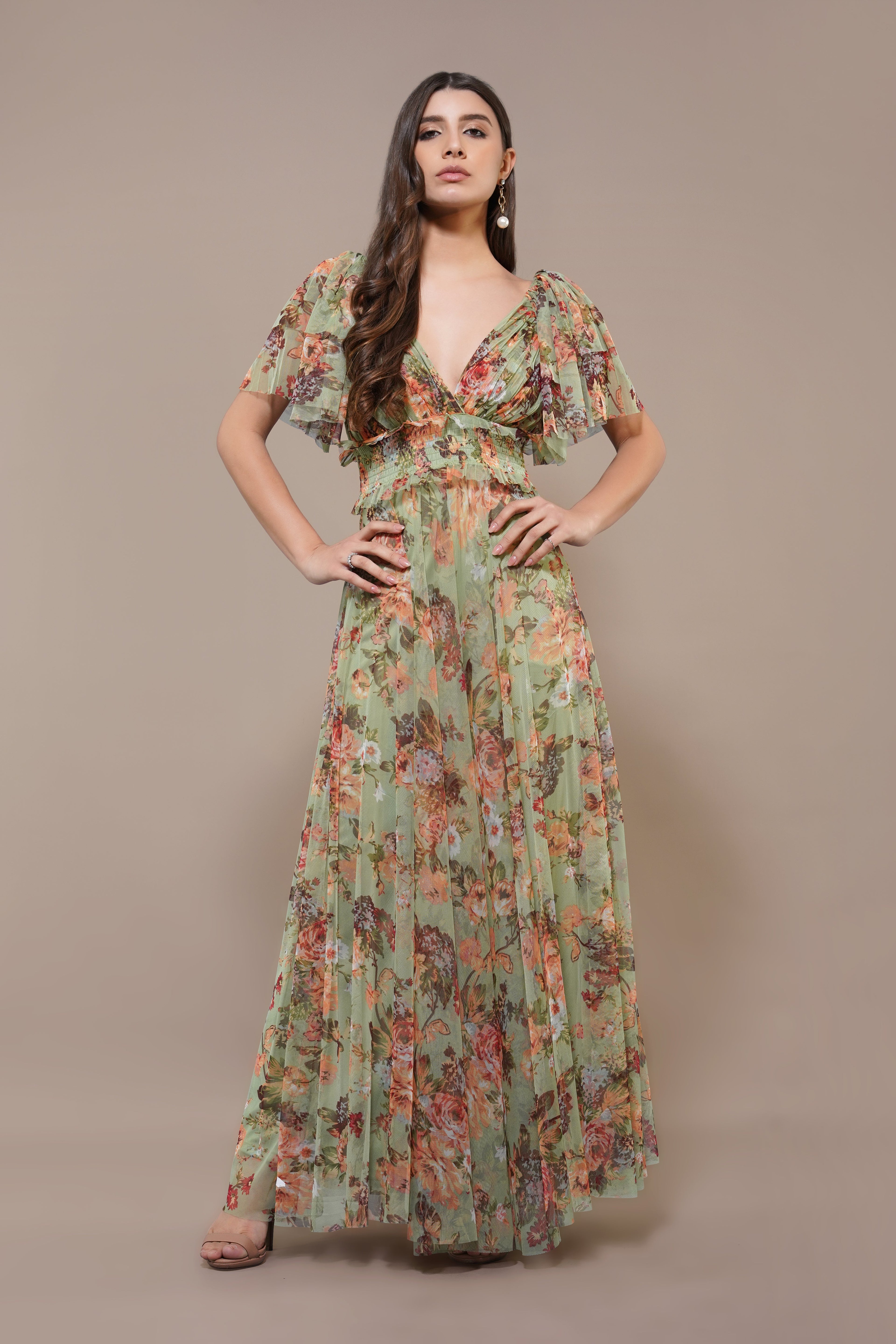 Shelby Maxi Dress in Light Green Floral