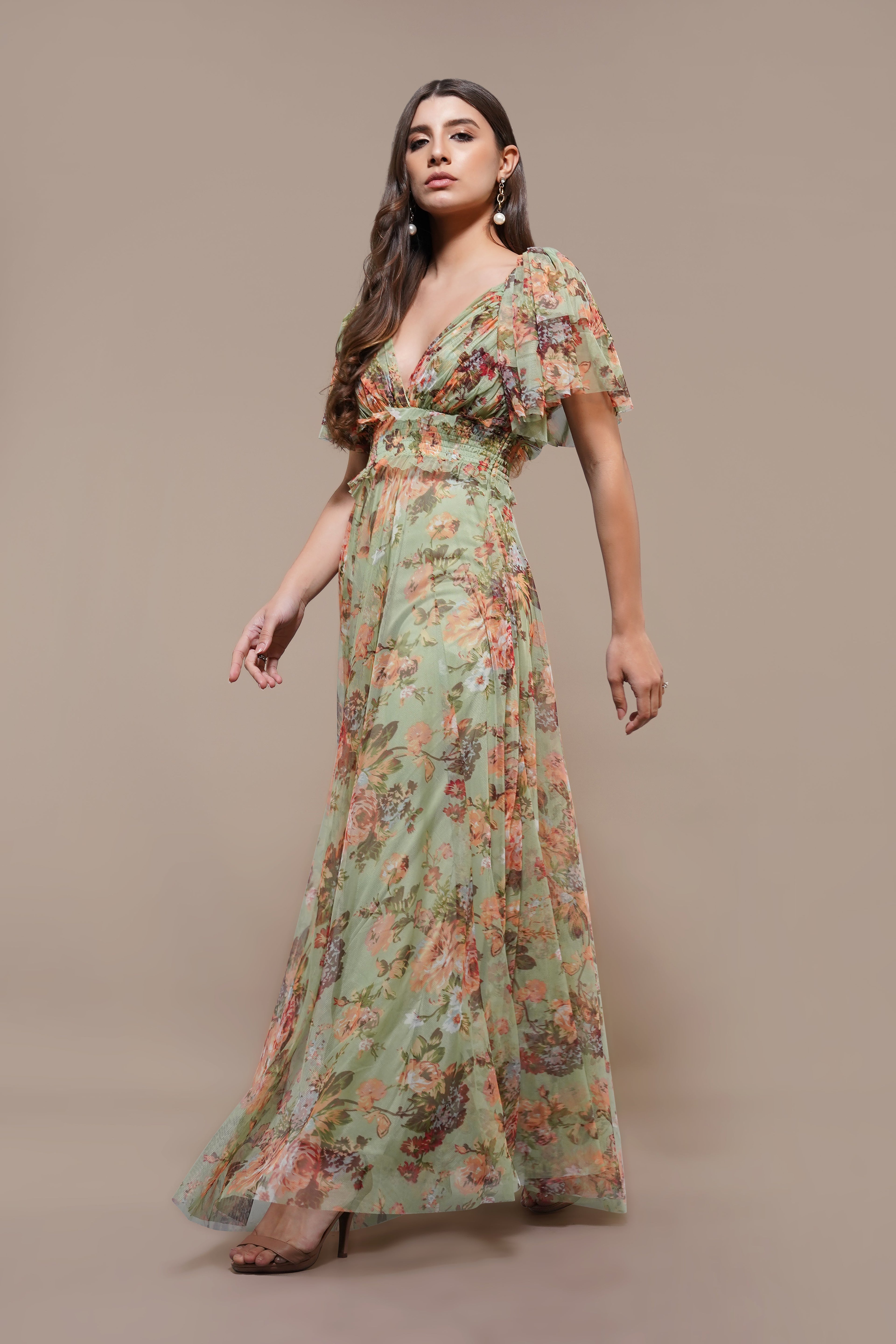 Shelby Maxi Dress in Light Green Floral