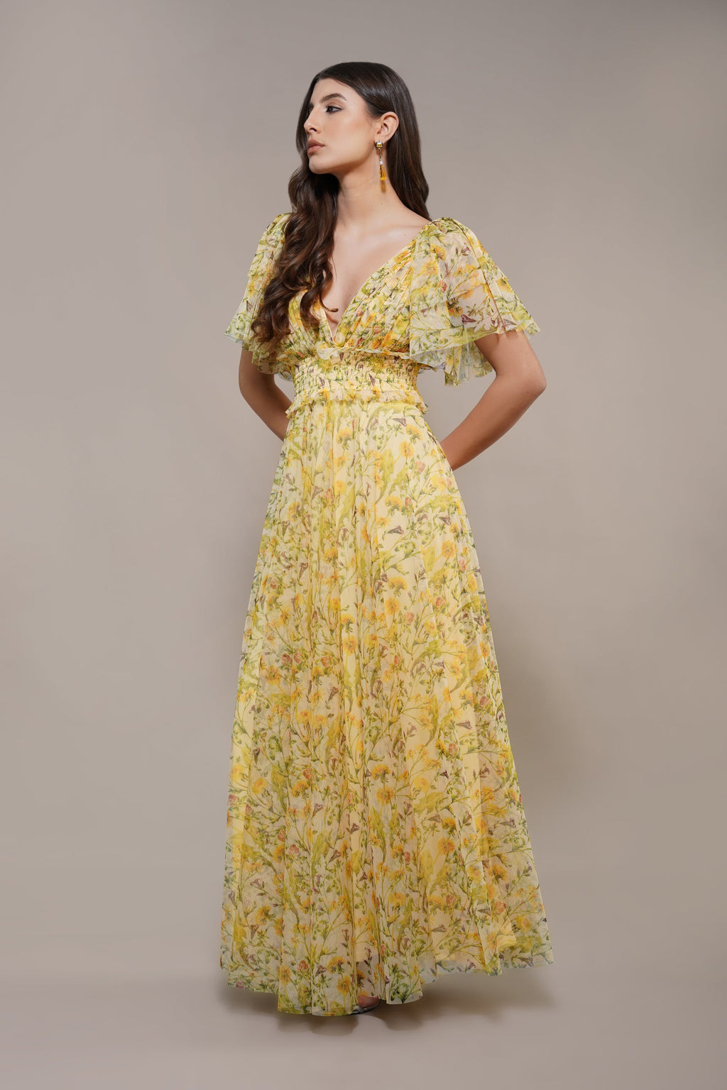Shelby Yellow Printed Maxi Dress