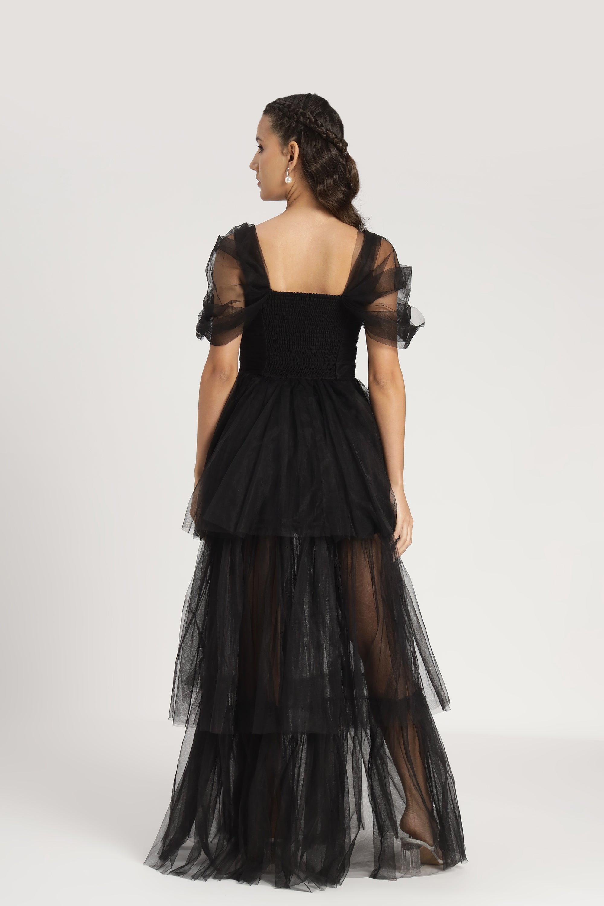 Sydney Off Shoulder Tulle Maxi Dress in Black