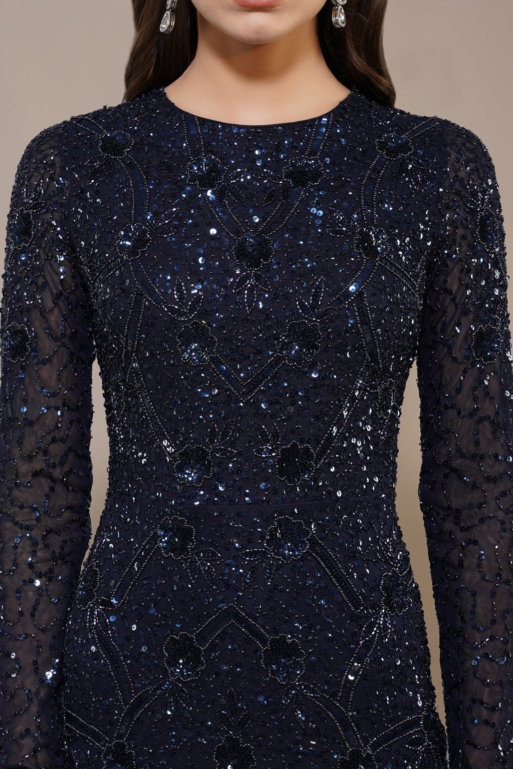 Zinnia Embellished Maxi Dress in Navy