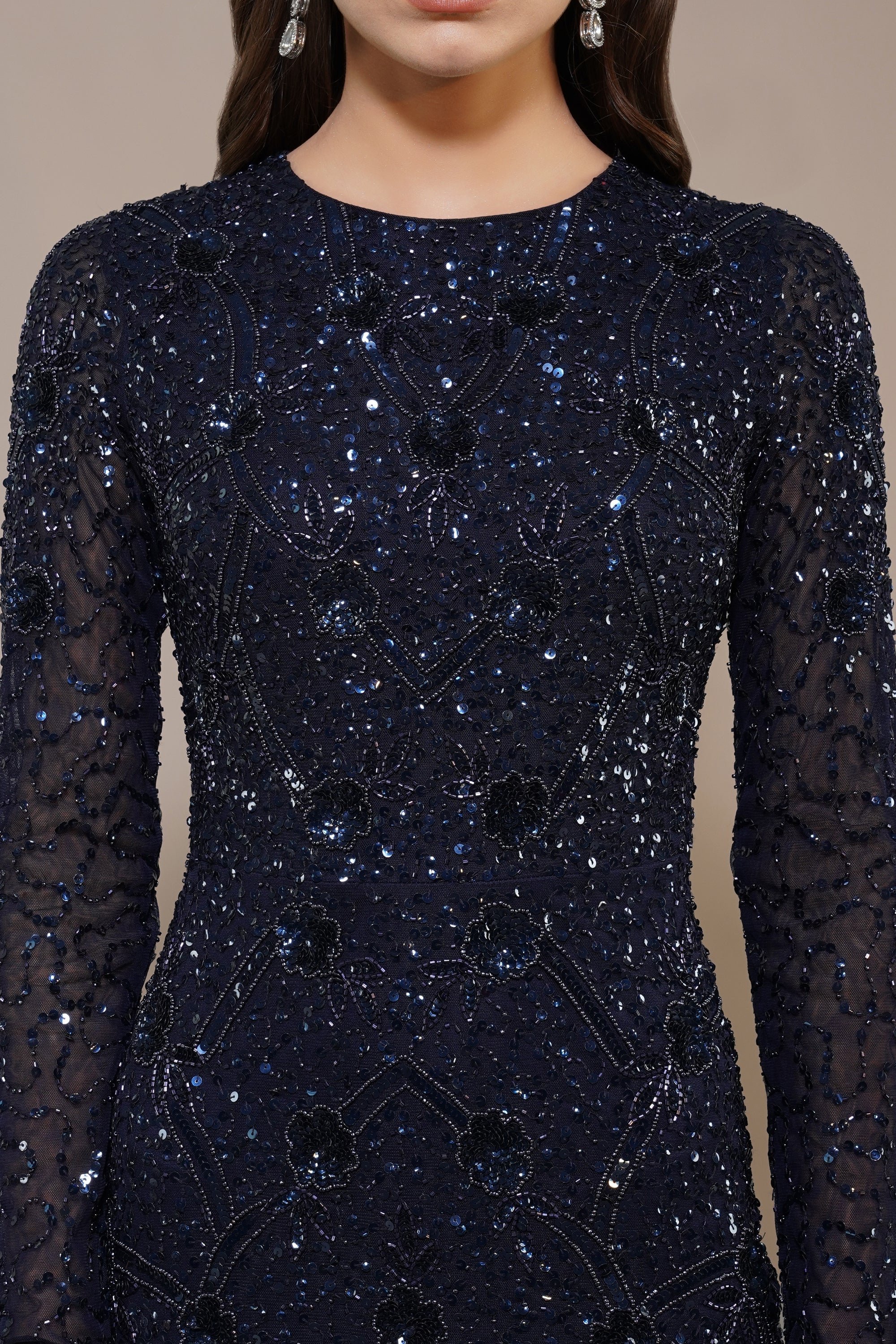 Zinnia Embellished Maxi Dress in Navy