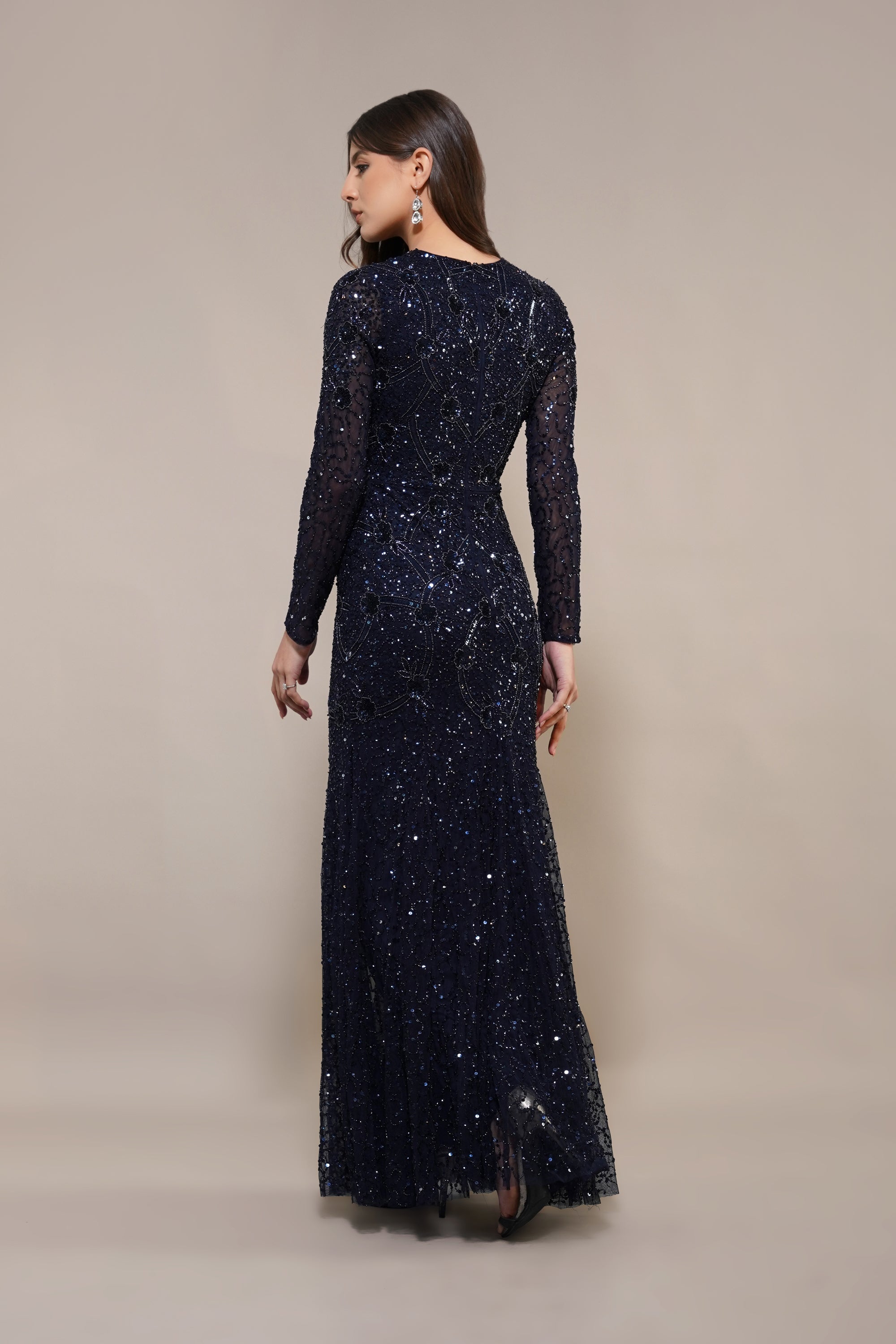 Zinnia Embellished Maxi Dress in Navy