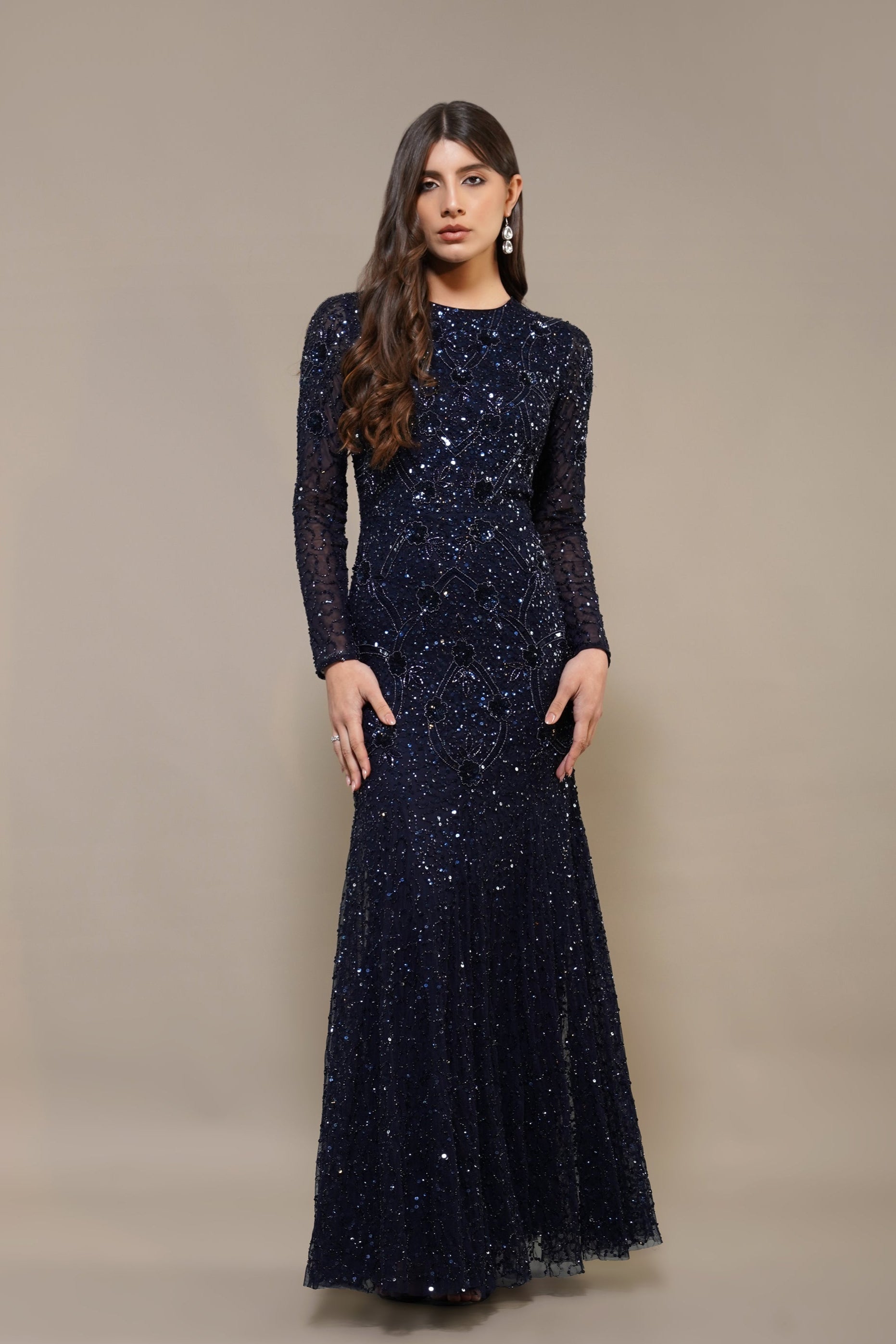 Zinnia Embellished Maxi Dress in Navy
