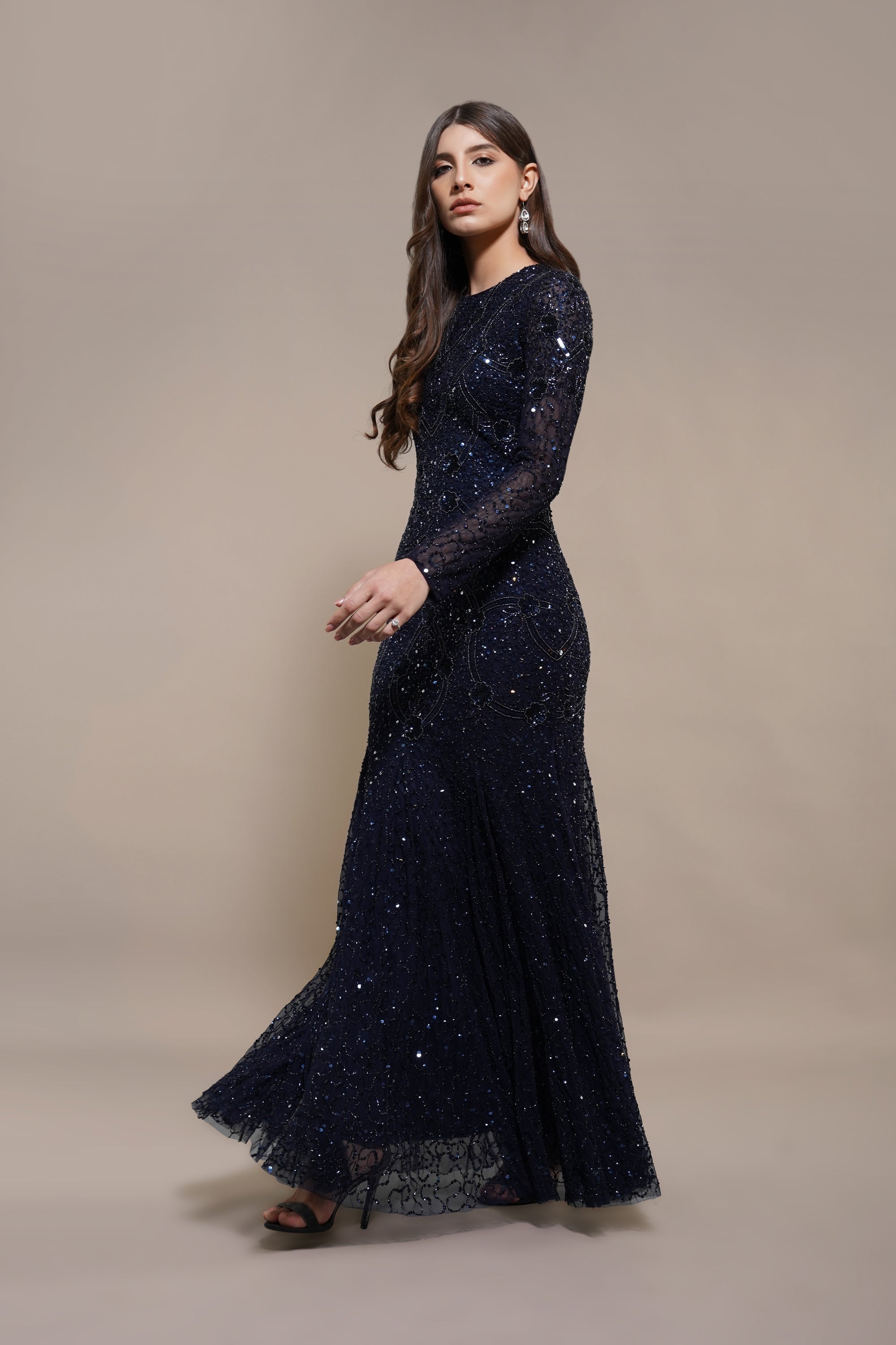 Zinnia Embellished Maxi Dress in Navy