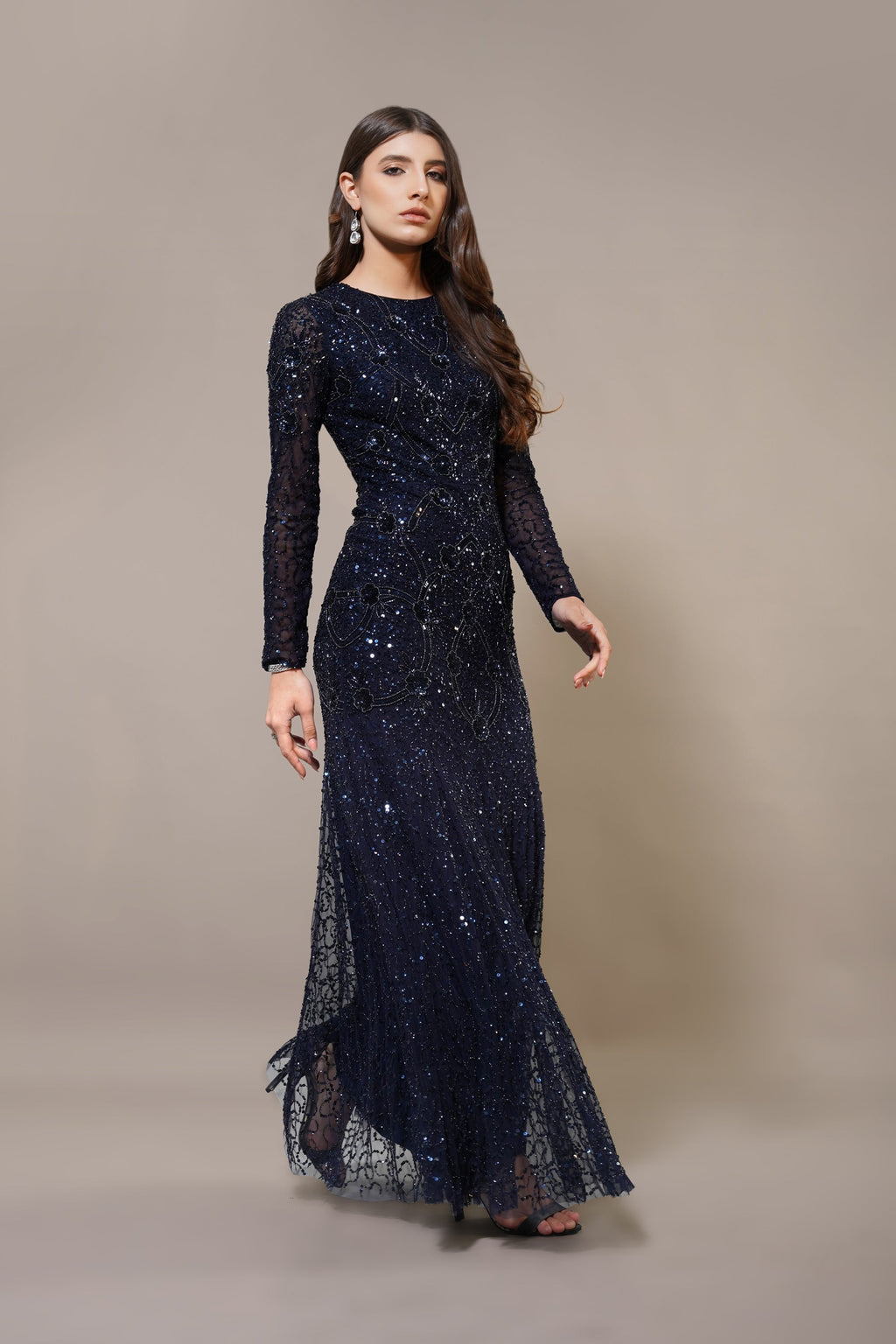 Zinnia Embellished Maxi Dress in Navy