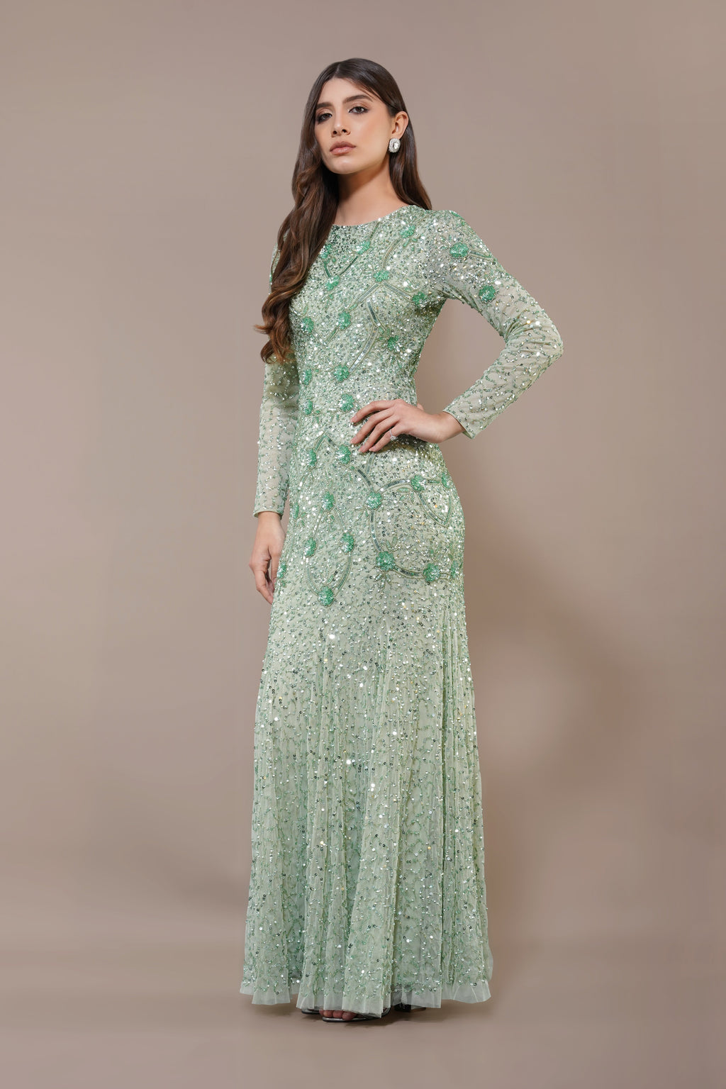 Zinnia Embellished Maxi Dress in Sage Green