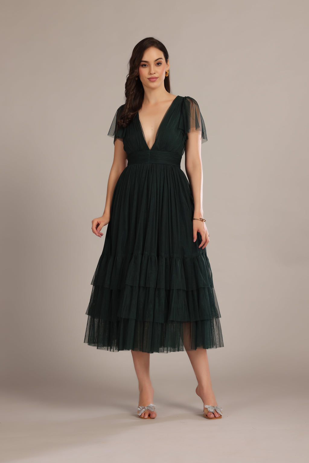 Madison Forest Green Midi Bridesmaid Dress